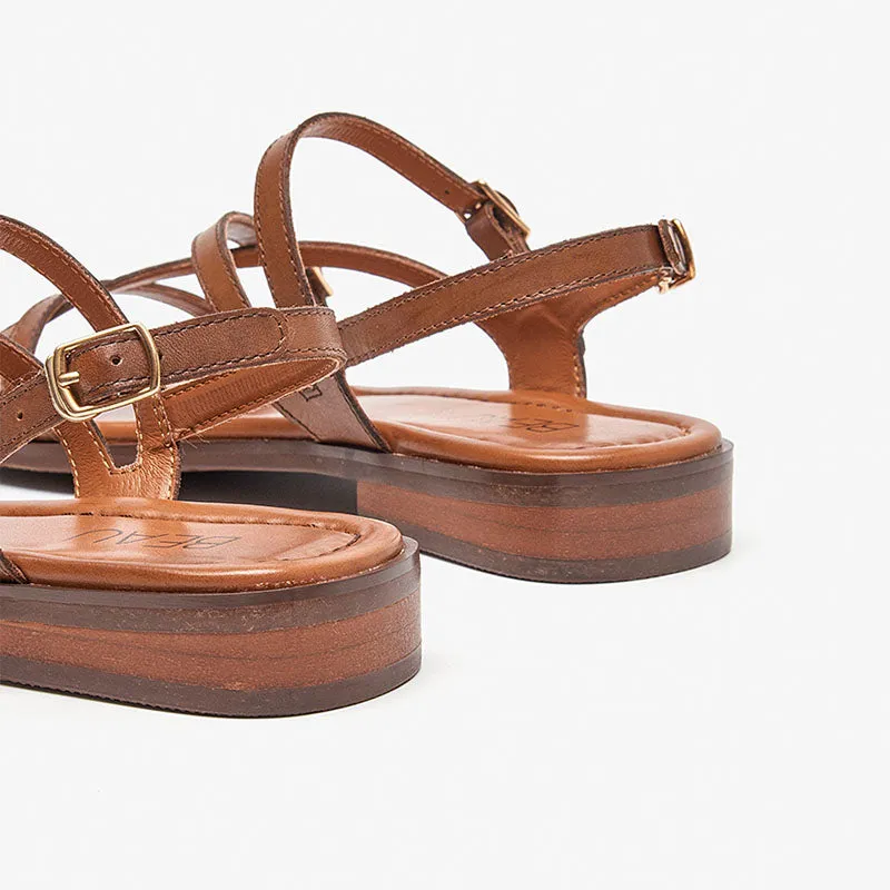 Beautoday Women's Leather Cross Strap Sandals with Metal Buckle Decor
