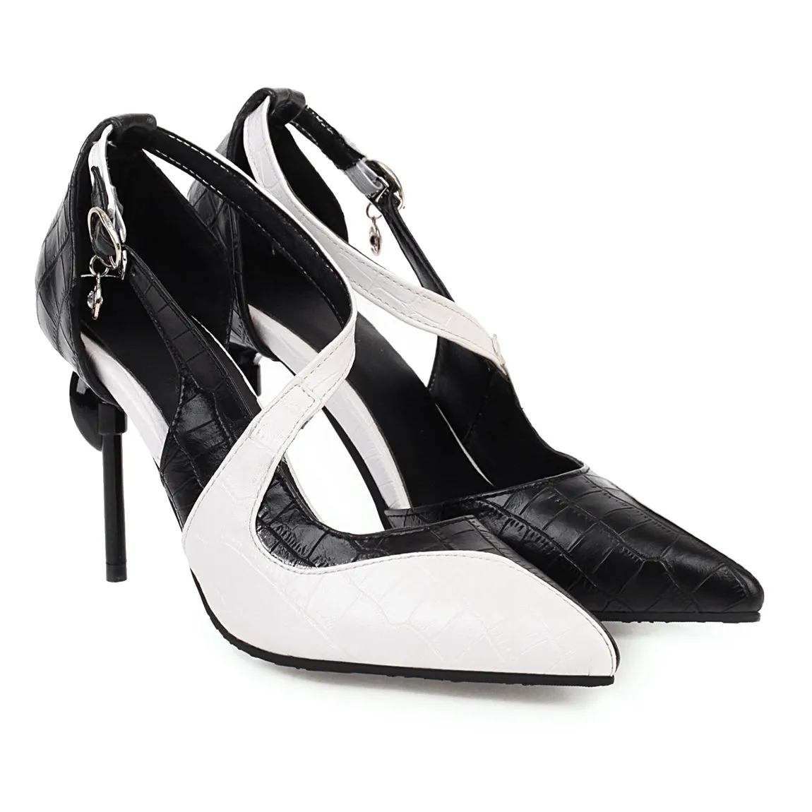Bigsizeheels Sexy double color lace high heels - White