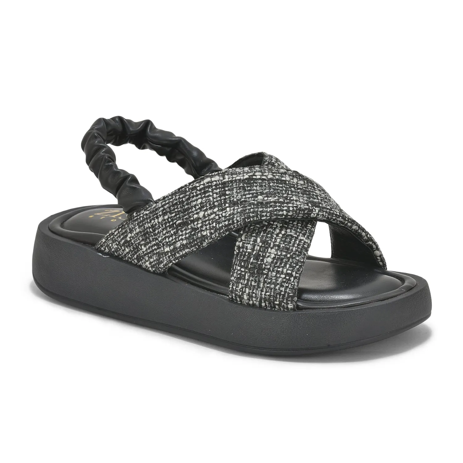 Black Tweed  Criss-Cross Sandals