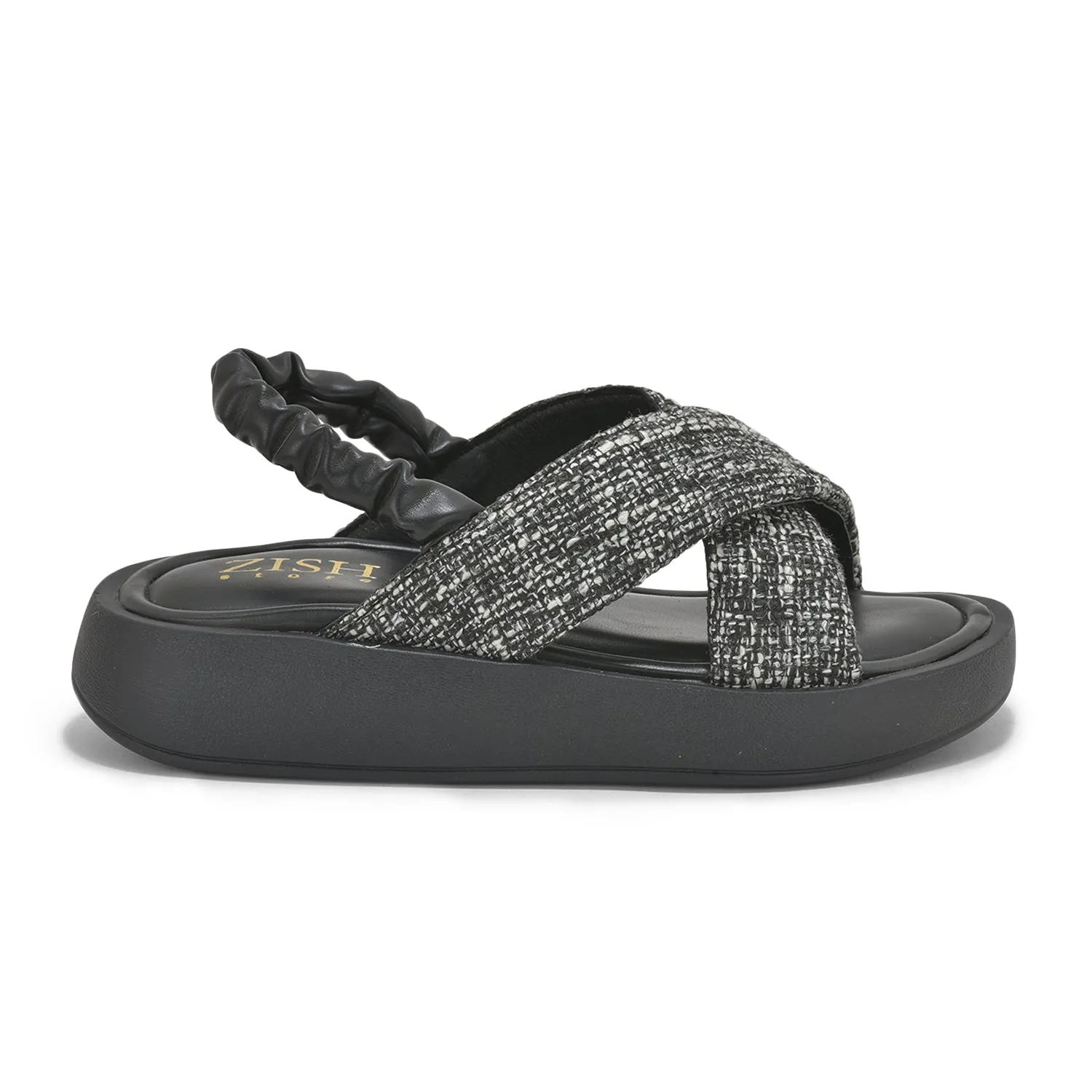Black Tweed  Criss-Cross Sandals