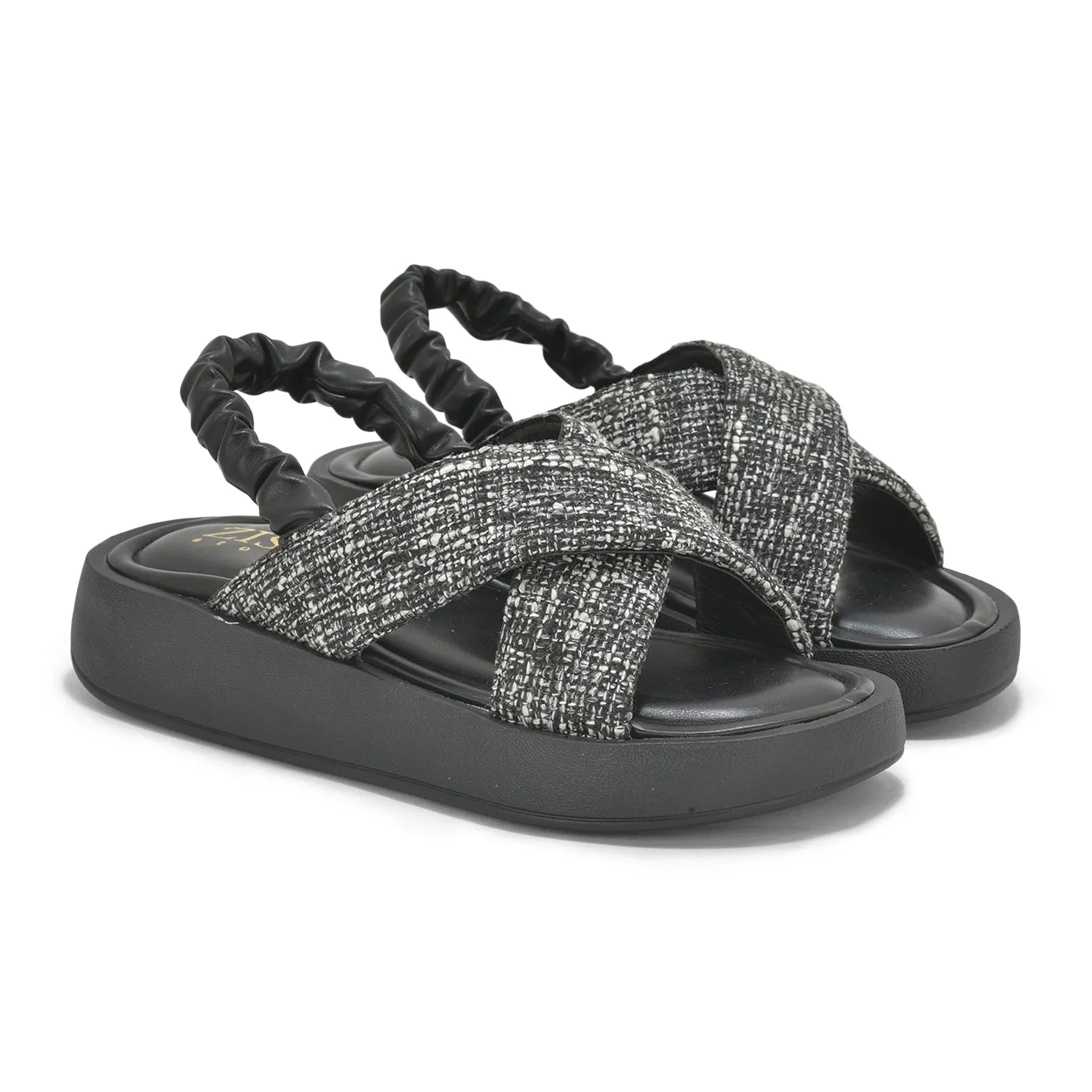 Black Tweed  Criss-Cross Sandals