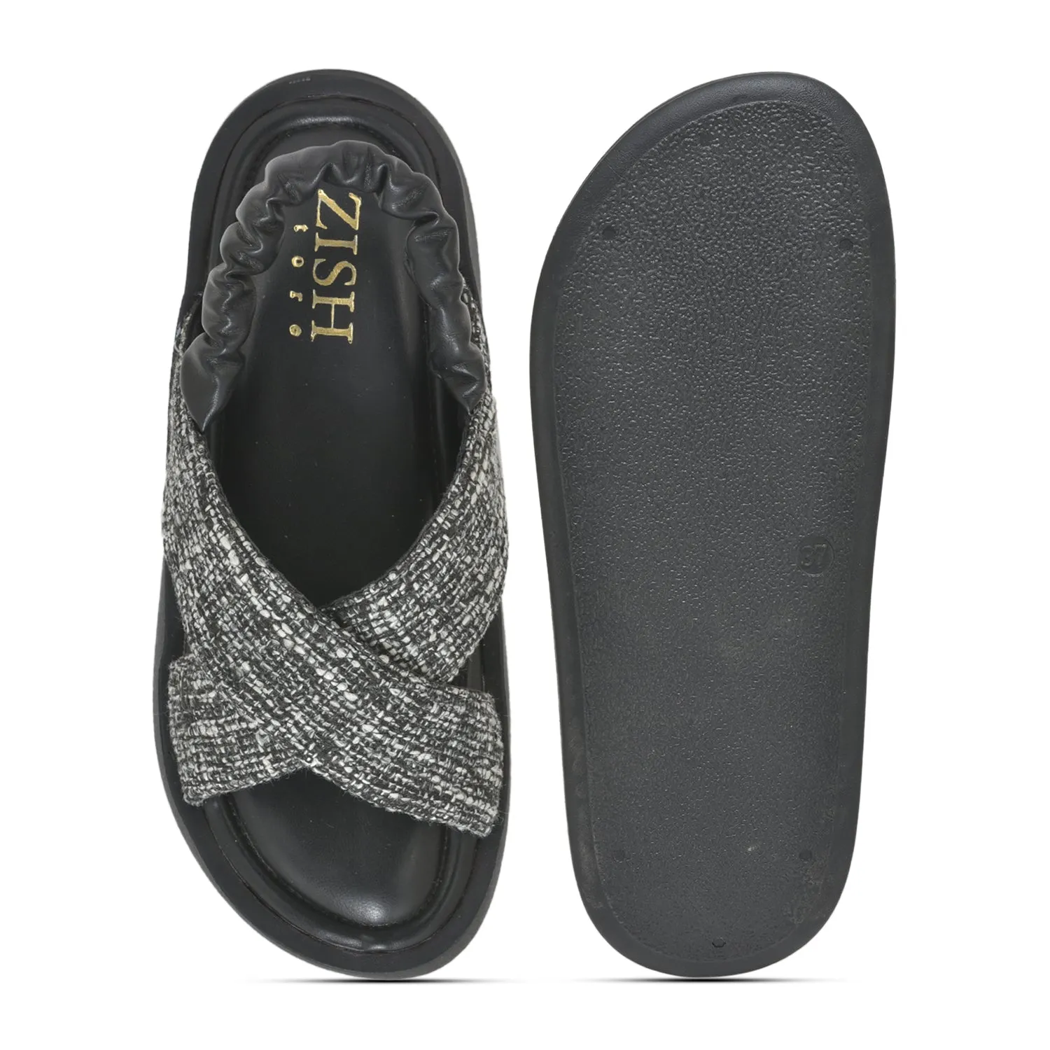 Black Tweed  Criss-Cross Sandals