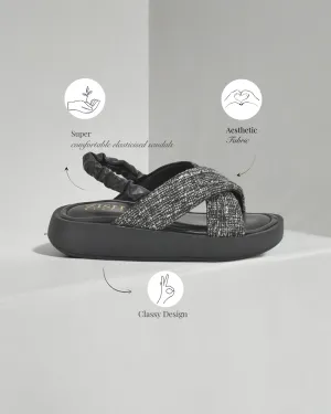 Black Tweed  Criss-Cross Sandals