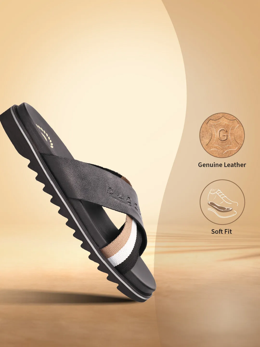 bugatti Black & Multicolour Premium Leather Cross Straps Sandals
