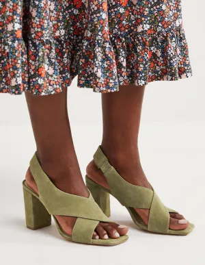 Cross Strap Heeled Sandals-Rainforest Floor