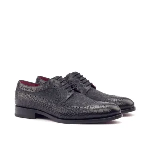 DapperFam Zephyr in Black / Dark Grey Men's Italian Croco Embossed Leather & Flannel Longwing Blucher
