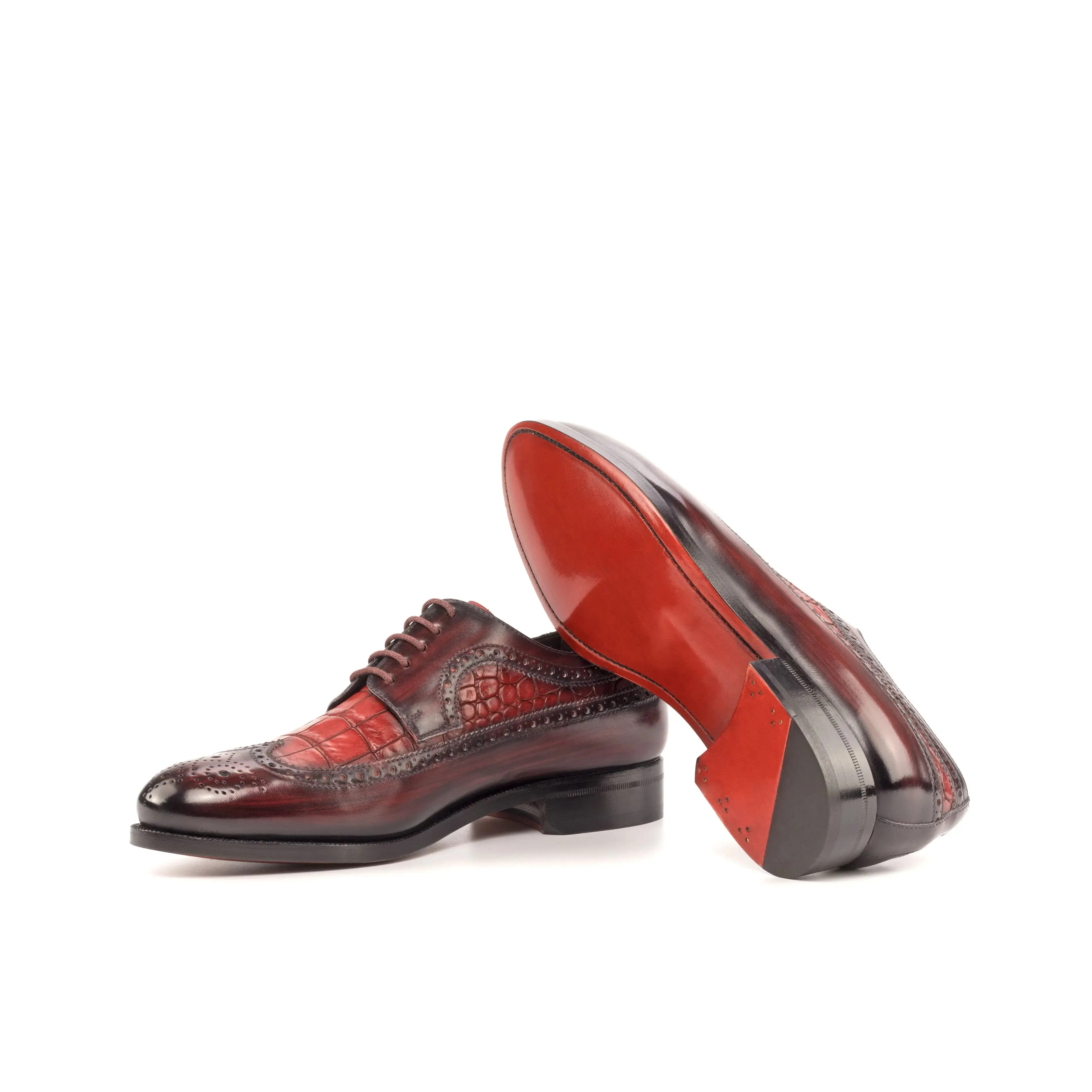 DapperFam Zephyr in Burgundy / Red Men's Hand-Painted Patina Longwing Blucher