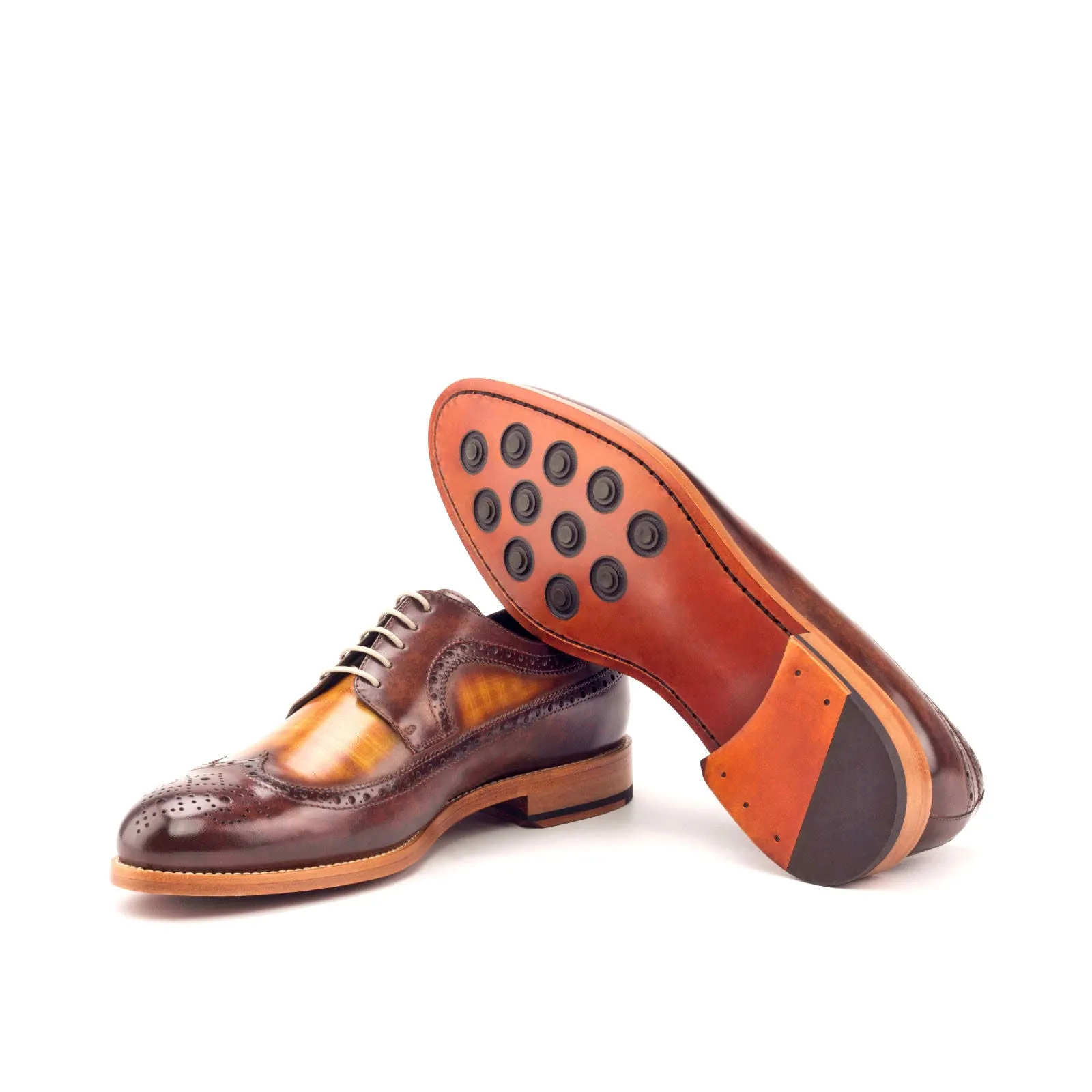 DapperFam Zephyr in Cognac / Brown Men's Hand-Painted Patina Longwing Blucher