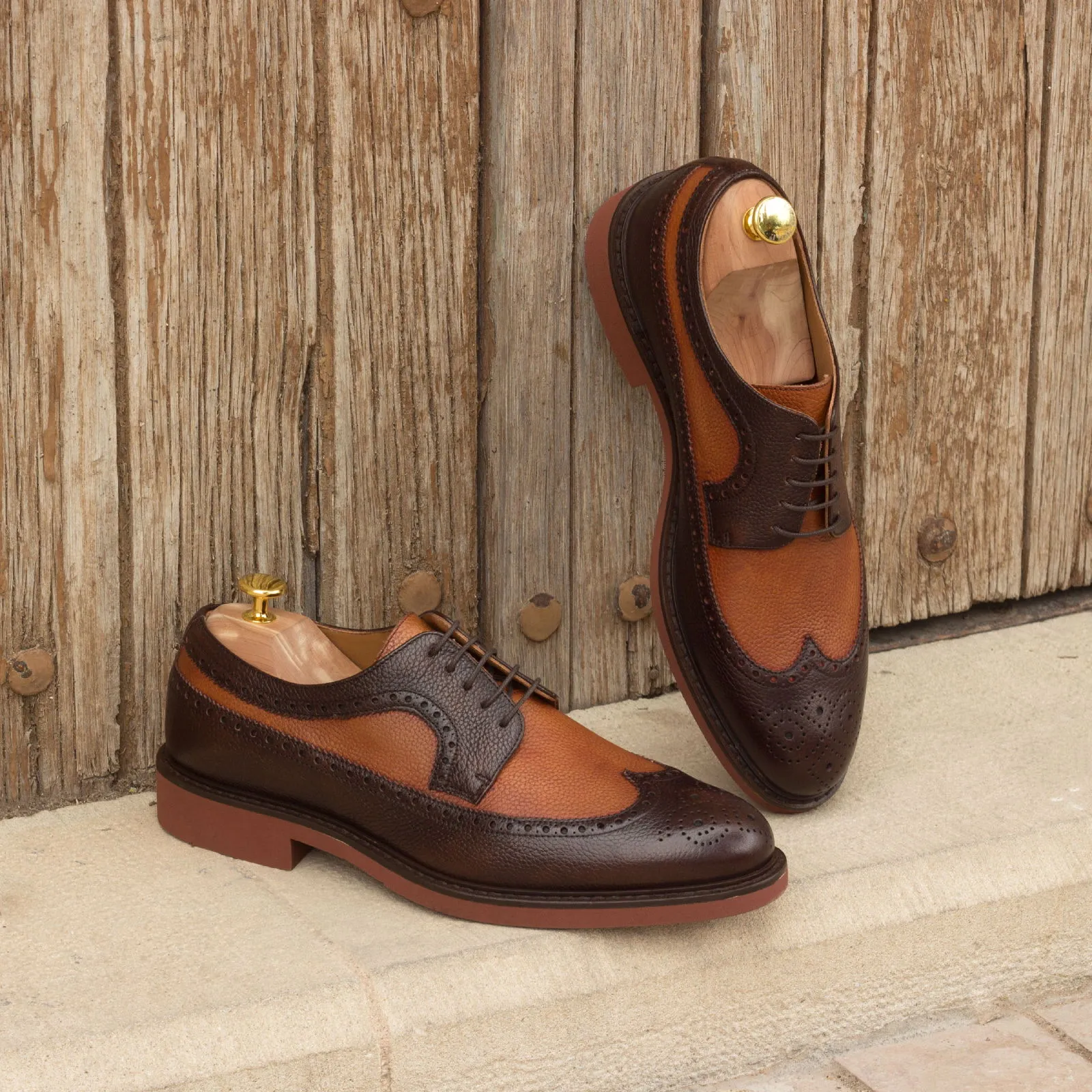 DapperFam Zephyr in Cognac / Dark Brown Men's Italian Full Grain Leather Longwing Blucher