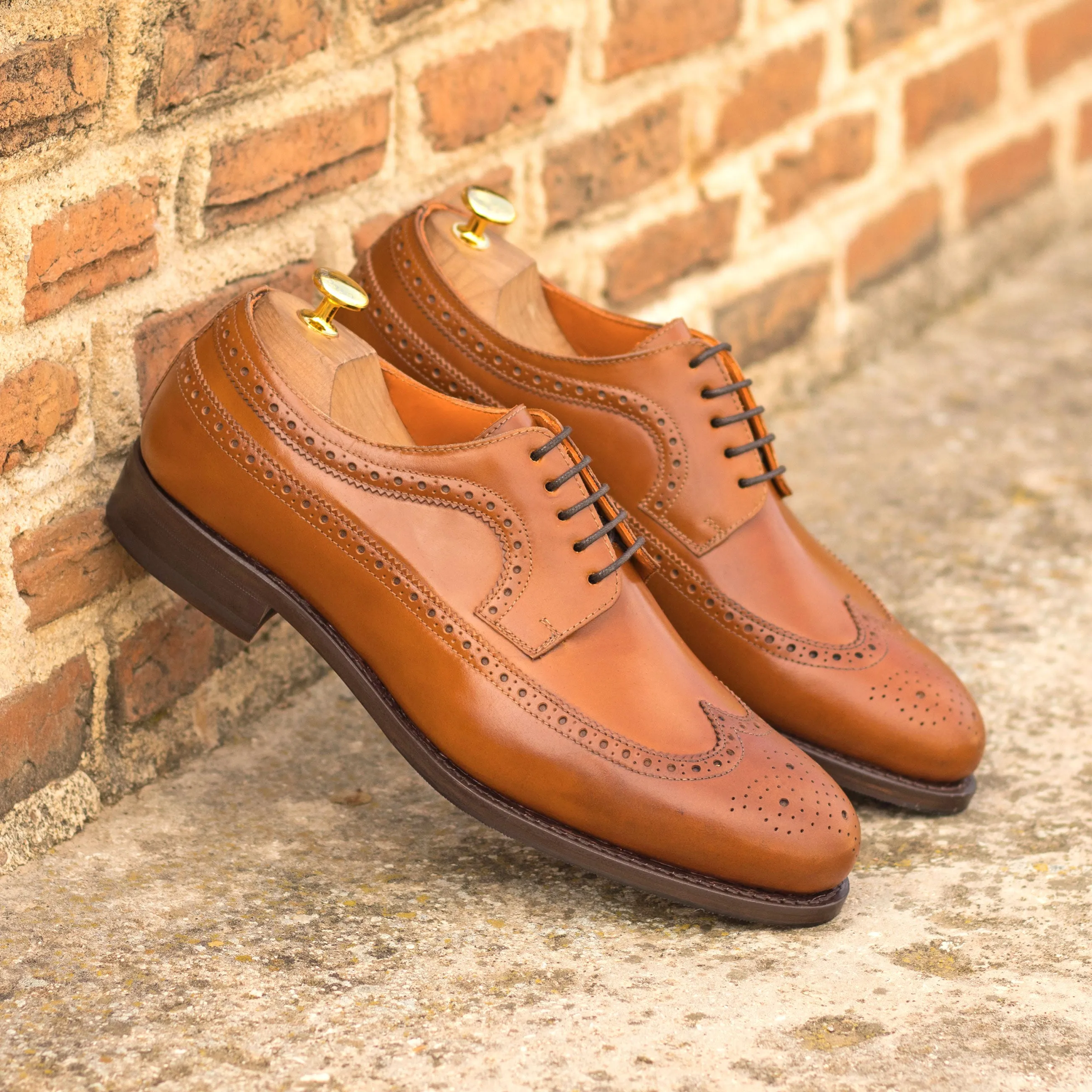 DapperFam Zephyr in Cognac Men's Italian Cordovan Leather Longwing Blucher