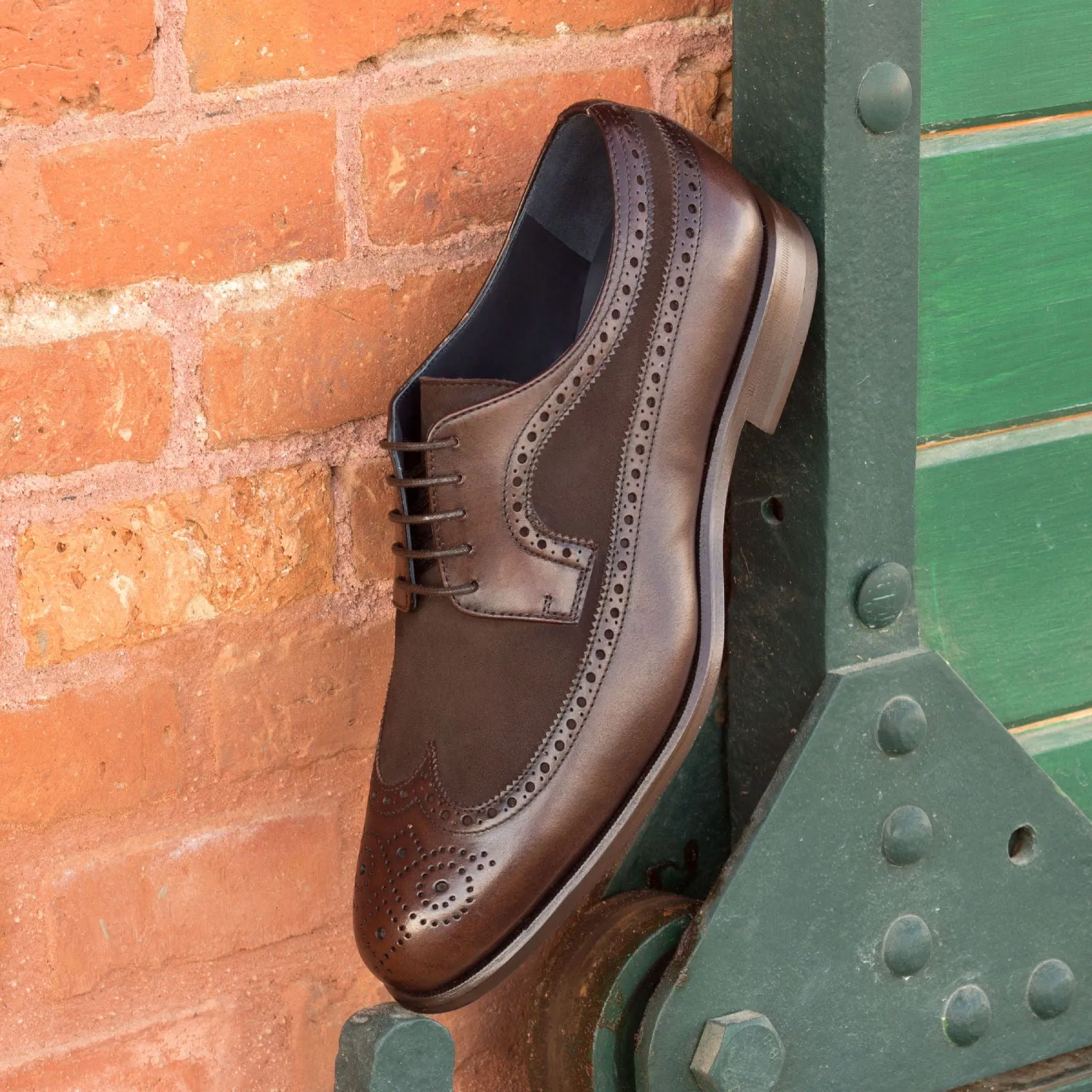 DapperFam Zephyr in Dark Brown / Brown Men's Italian Leather & Italian Suede Longwing Blucher