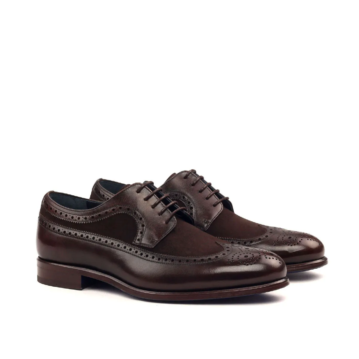 DapperFam Zephyr in Dark Brown / Brown Men's Italian Leather & Italian Suede Longwing Blucher