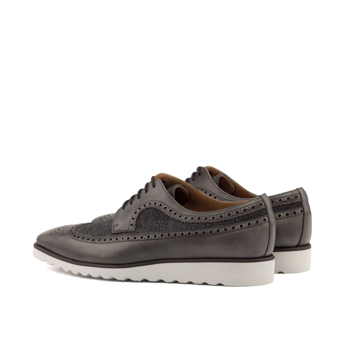 DapperFam Zephyr in Dark Grey Men's Flannel & Italian Leather Longwing Blucher