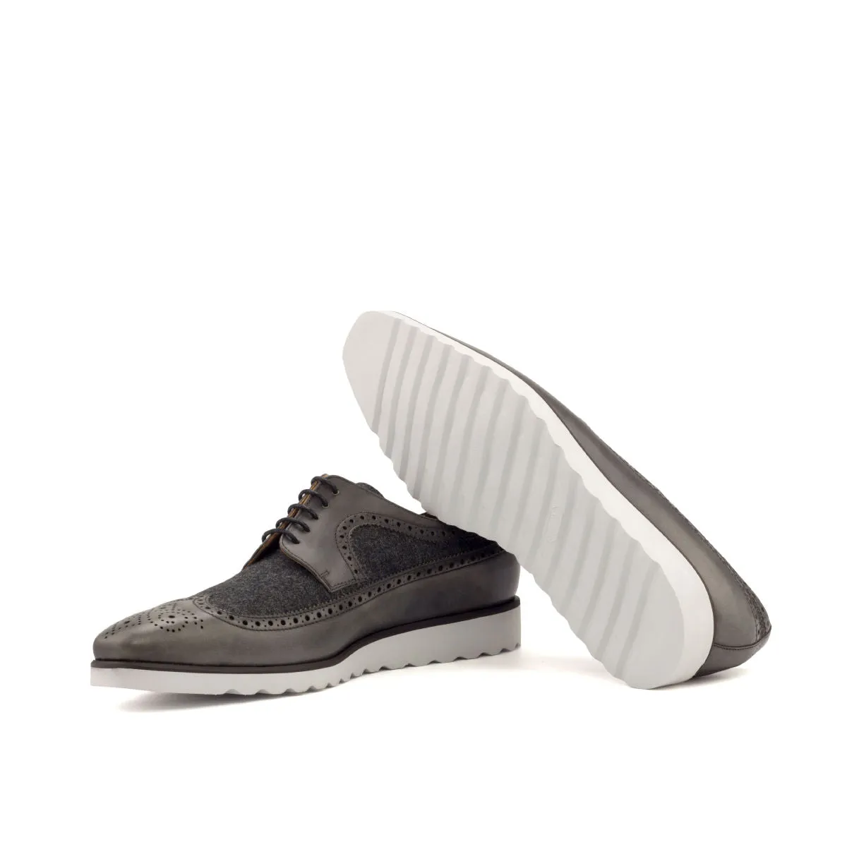 DapperFam Zephyr in Dark Grey Men's Flannel & Italian Leather Longwing Blucher