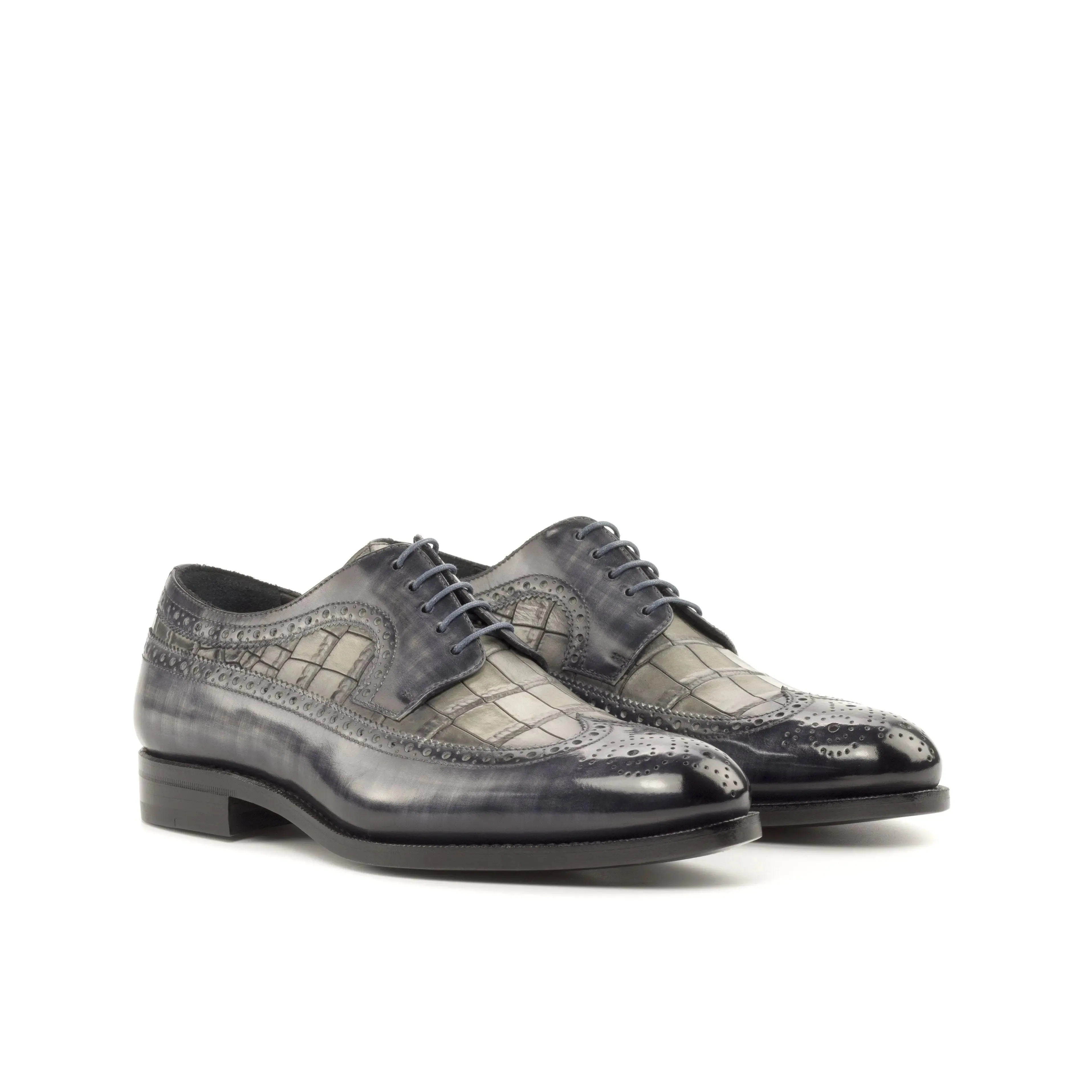 DapperFam Zephyr in Grey Men's Hand-Painted Patina Longwing Blucher