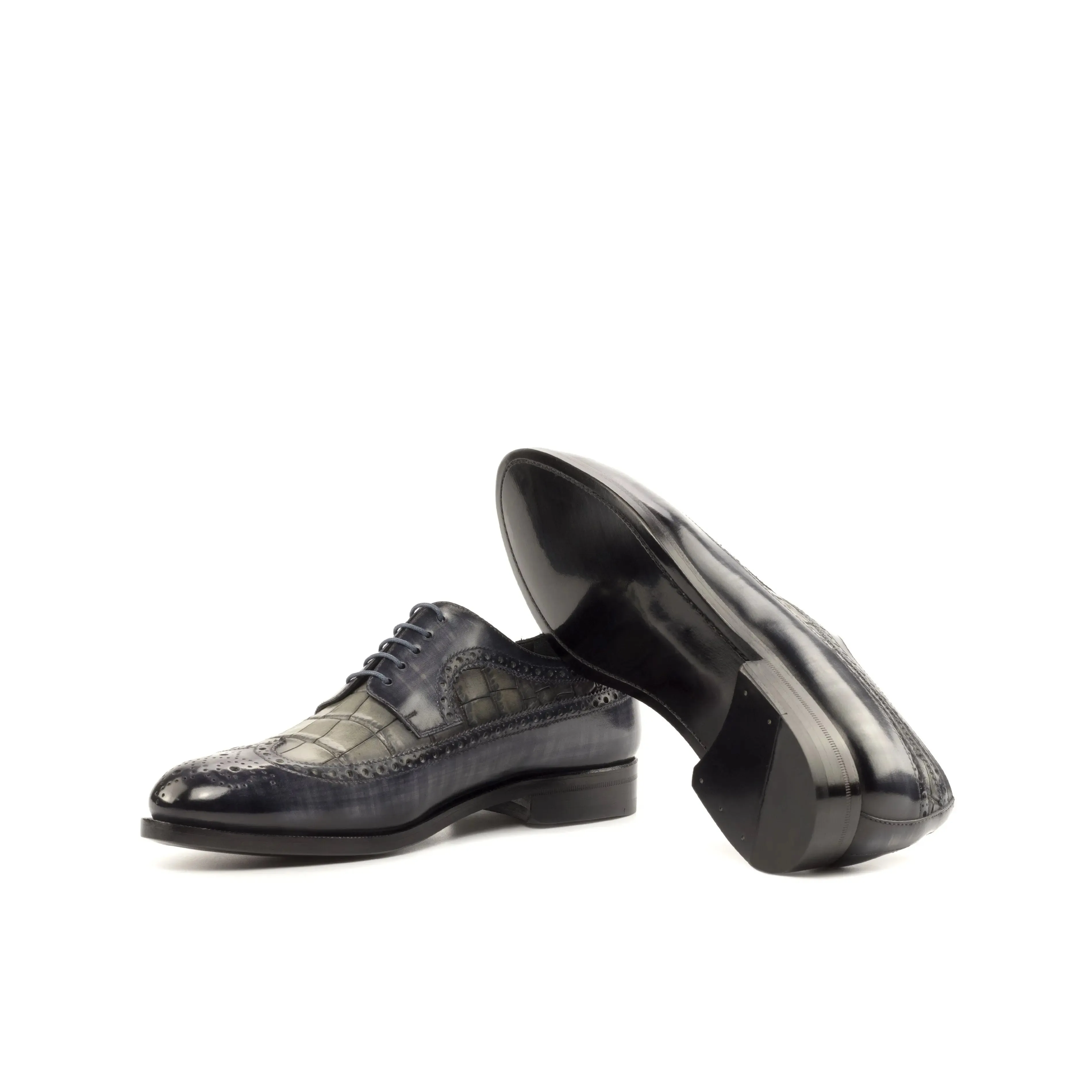DapperFam Zephyr in Grey Men's Hand-Painted Patina Longwing Blucher