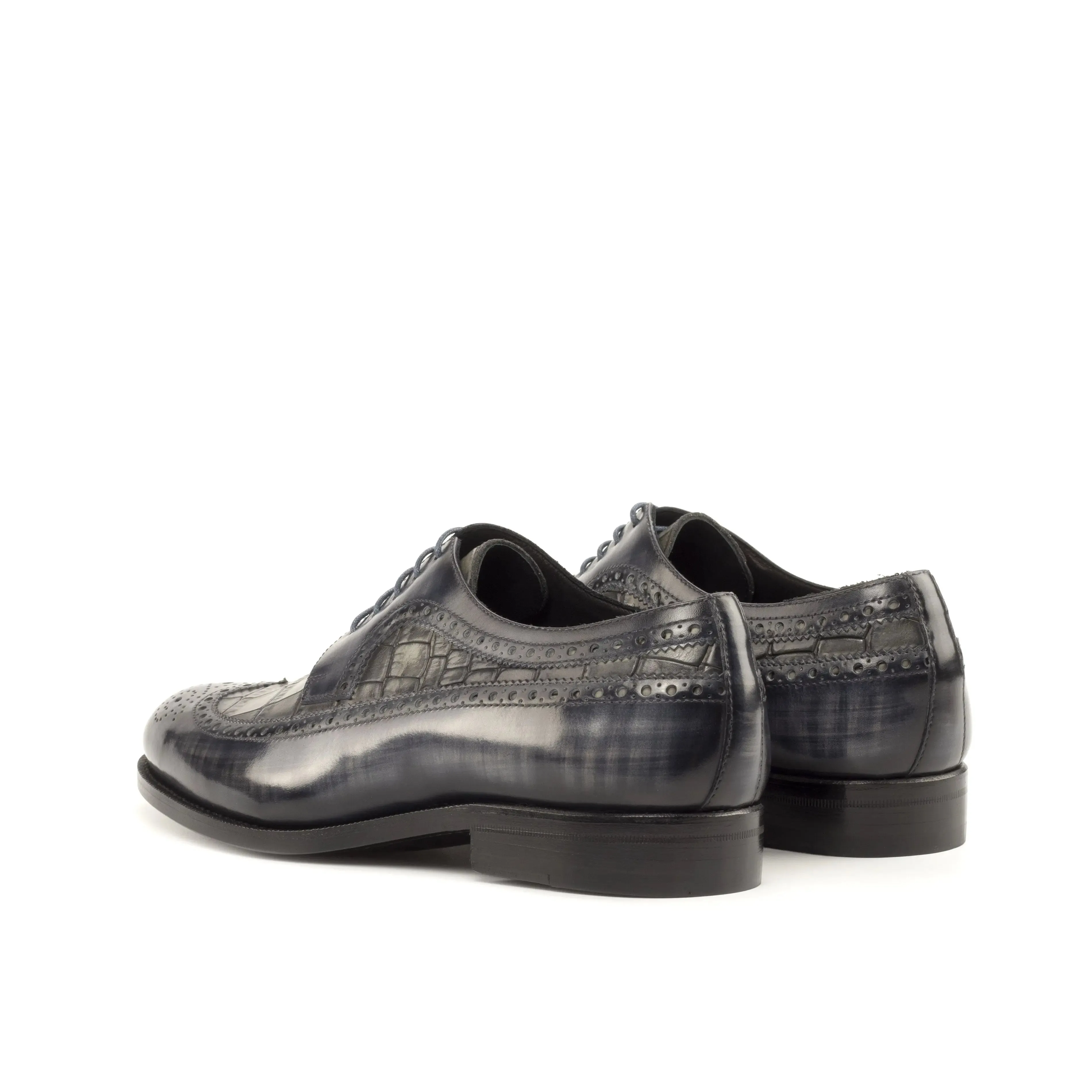 DapperFam Zephyr in Grey Men's Hand-Painted Patina Longwing Blucher