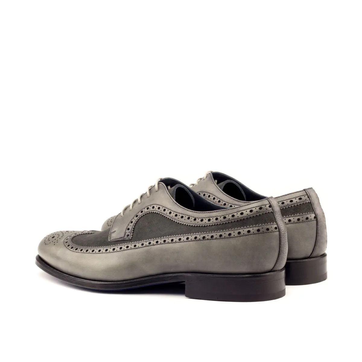 DapperFam Zephyr in Grey Men's Lux Suede & Italian Full Grain Leather Longwing Blucher