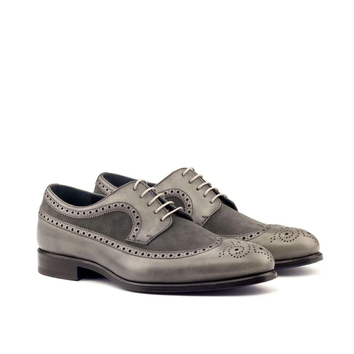 DapperFam Zephyr in Grey Men's Lux Suede & Italian Full Grain Leather Longwing Blucher