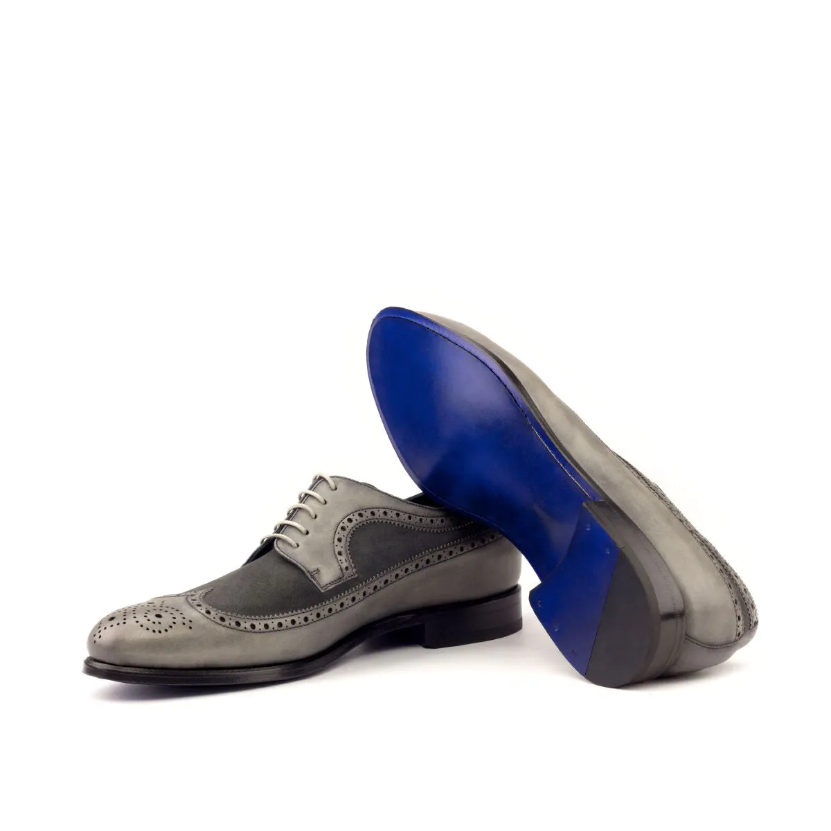 DapperFam Zephyr in Grey Men's Lux Suede & Italian Full Grain Leather Longwing Blucher