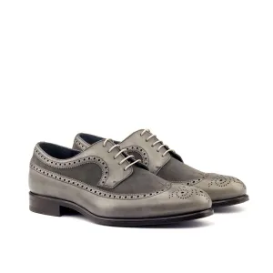 DapperFam Zephyr in Grey Men's Lux Suede & Italian Full Grain Leather Longwing Blucher