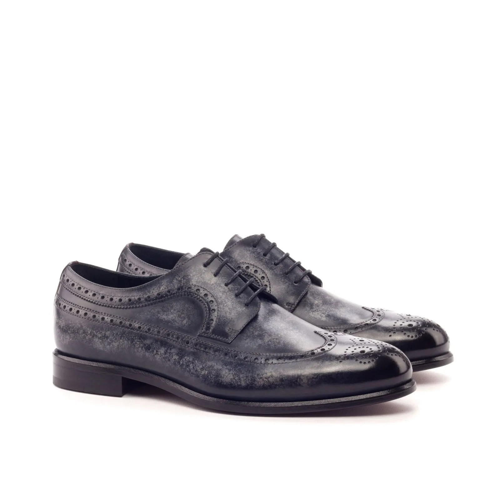 DapperFam Zephyr in Grey / Red Men's Hand-Painted Patina & Italian Leather Longwing Blucher