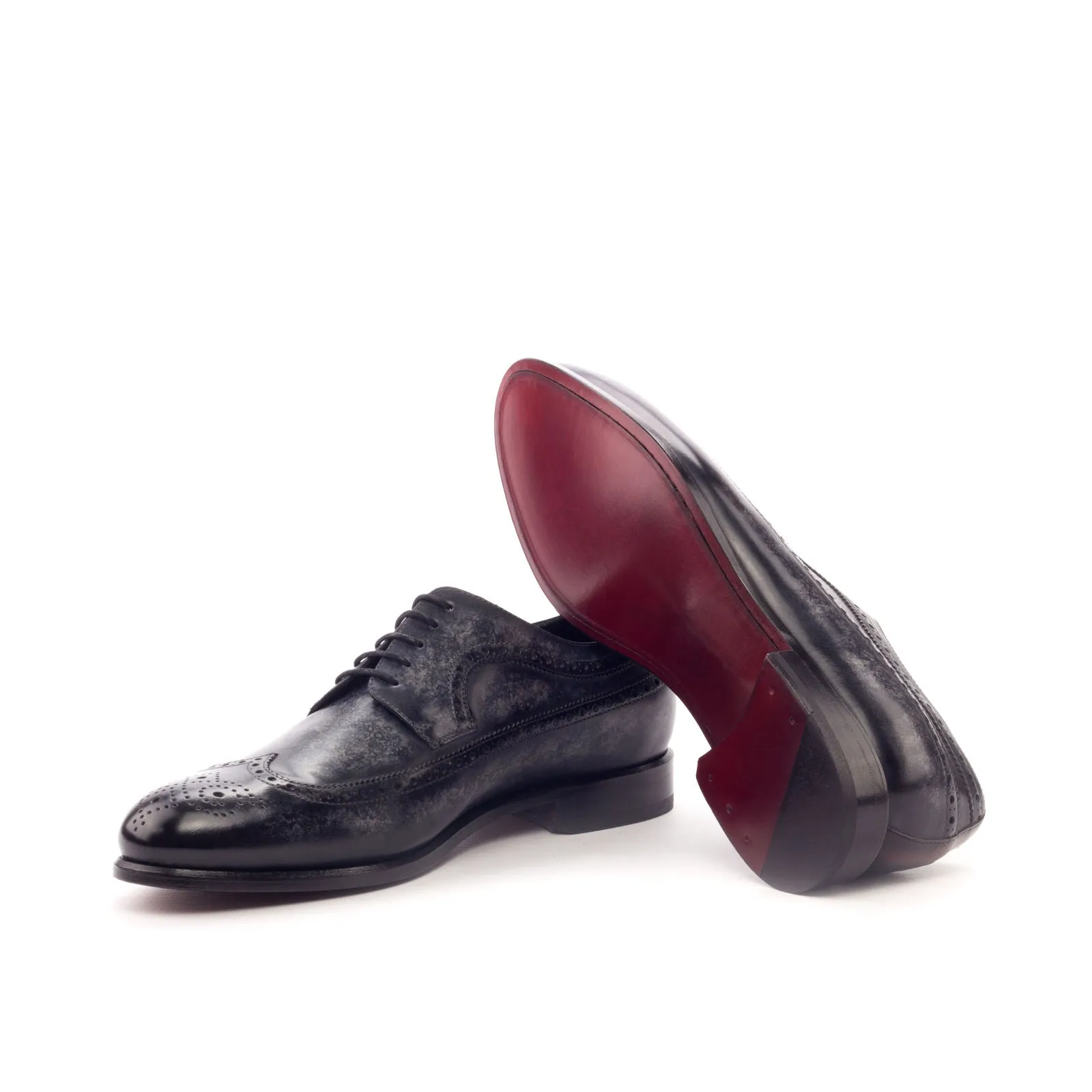 DapperFam Zephyr in Grey / Red Men's Hand-Painted Patina & Italian Leather Longwing Blucher