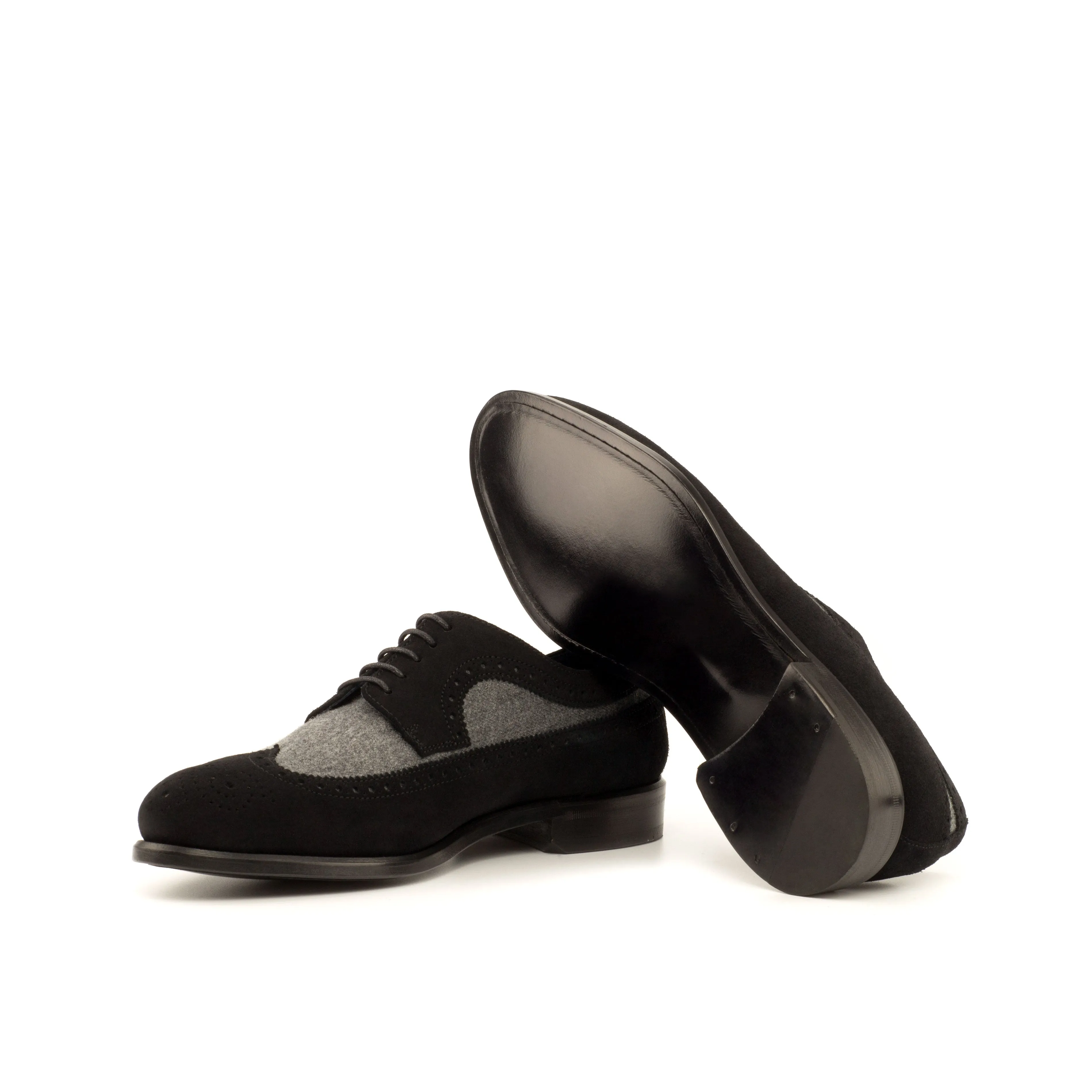 DapperFam Zephyr in Light Grey / Black Men's Flannel & Lux Suede Longwing Blucher
