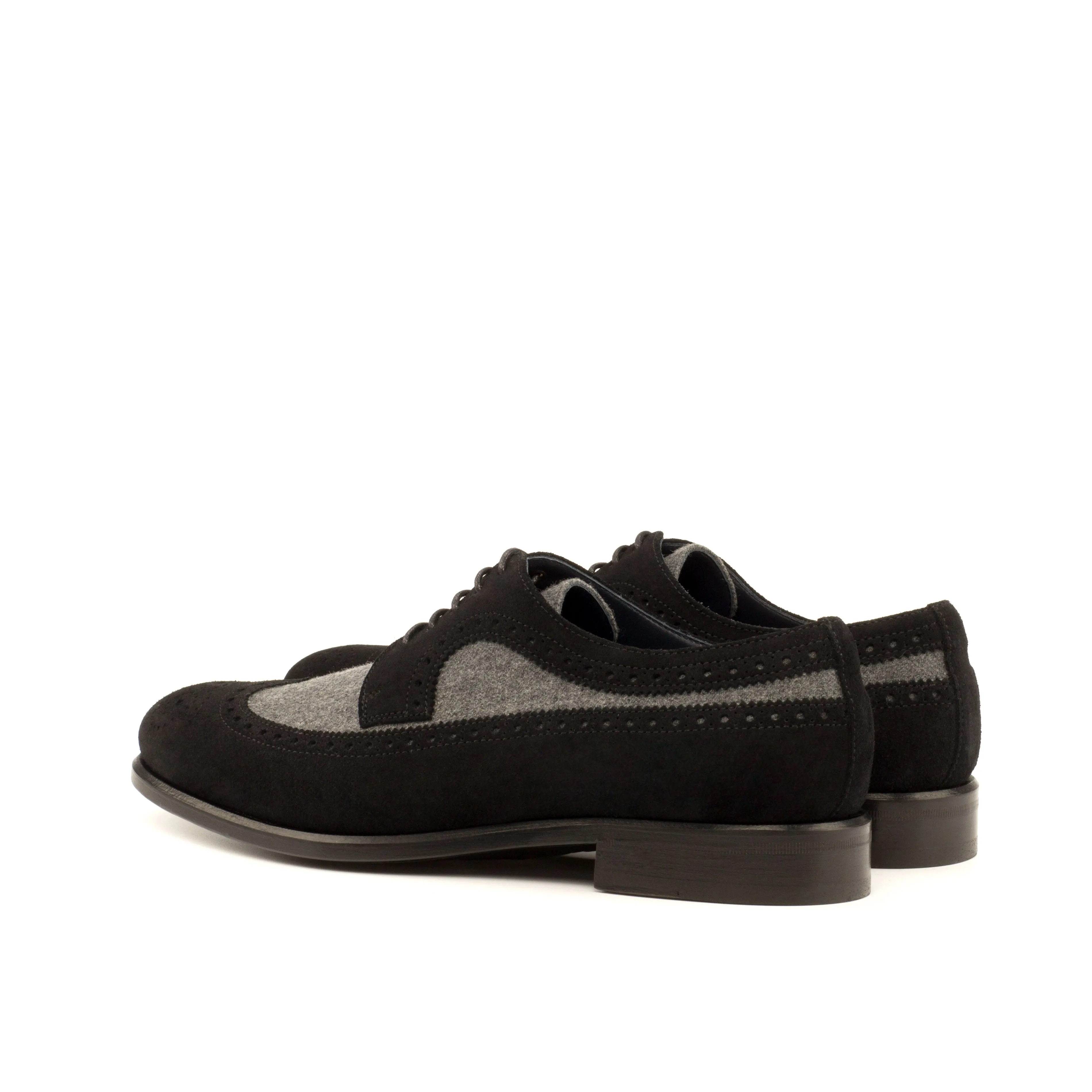 DapperFam Zephyr in Light Grey / Black Men's Flannel & Lux Suede Longwing Blucher