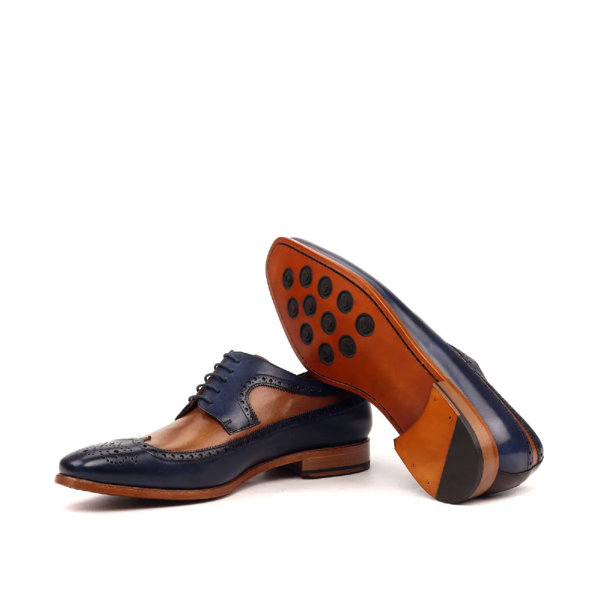DapperFam Zephyr in Med Brown / Dark Brown / Navy Men's Italian Leather Longwing Blucher