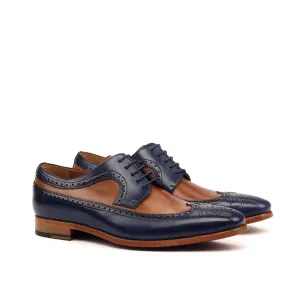 DapperFam Zephyr in Med Brown / Dark Brown / Navy Men's Italian Leather Longwing Blucher