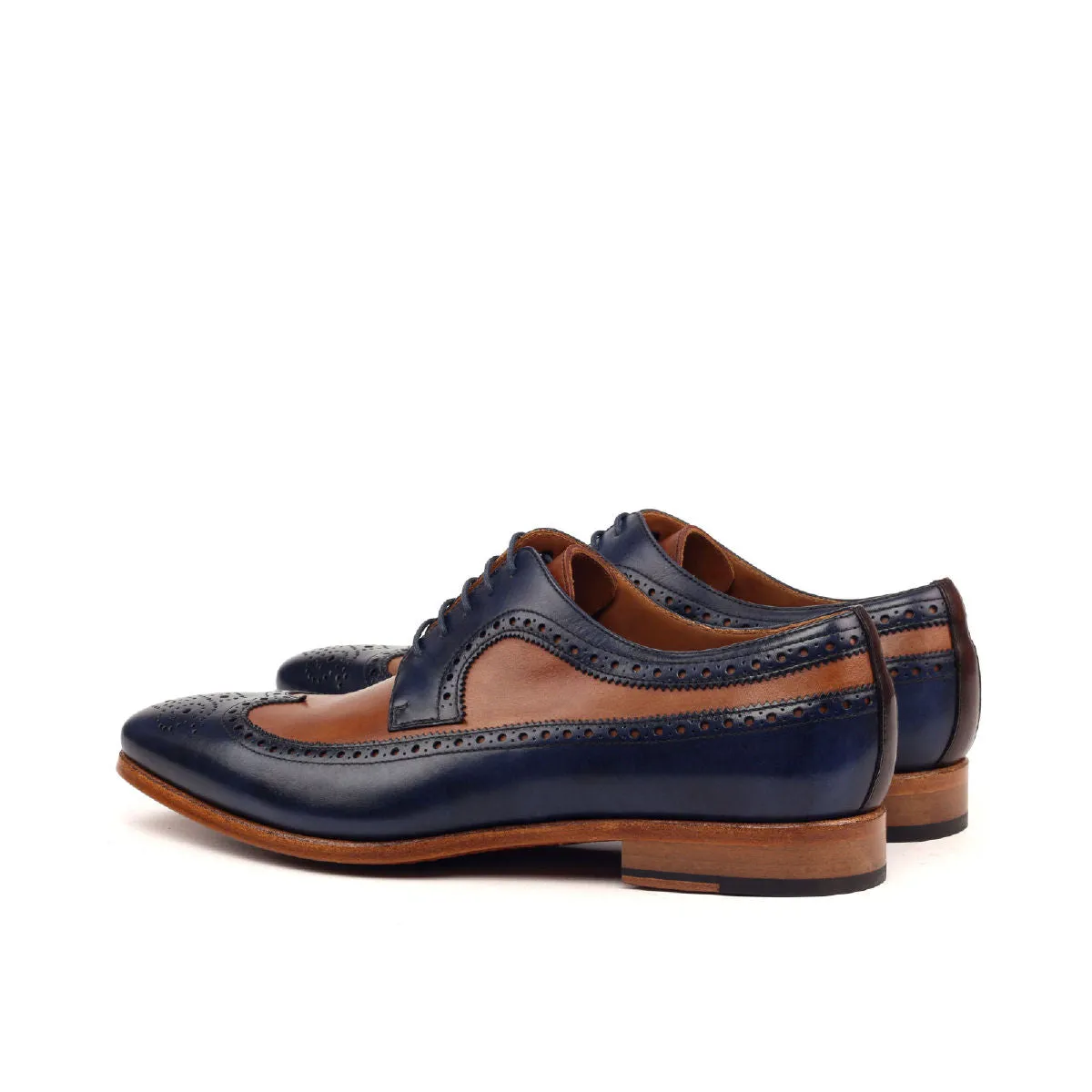 DapperFam Zephyr in Med Brown / Dark Brown / Navy Men's Italian Leather Longwing Blucher
