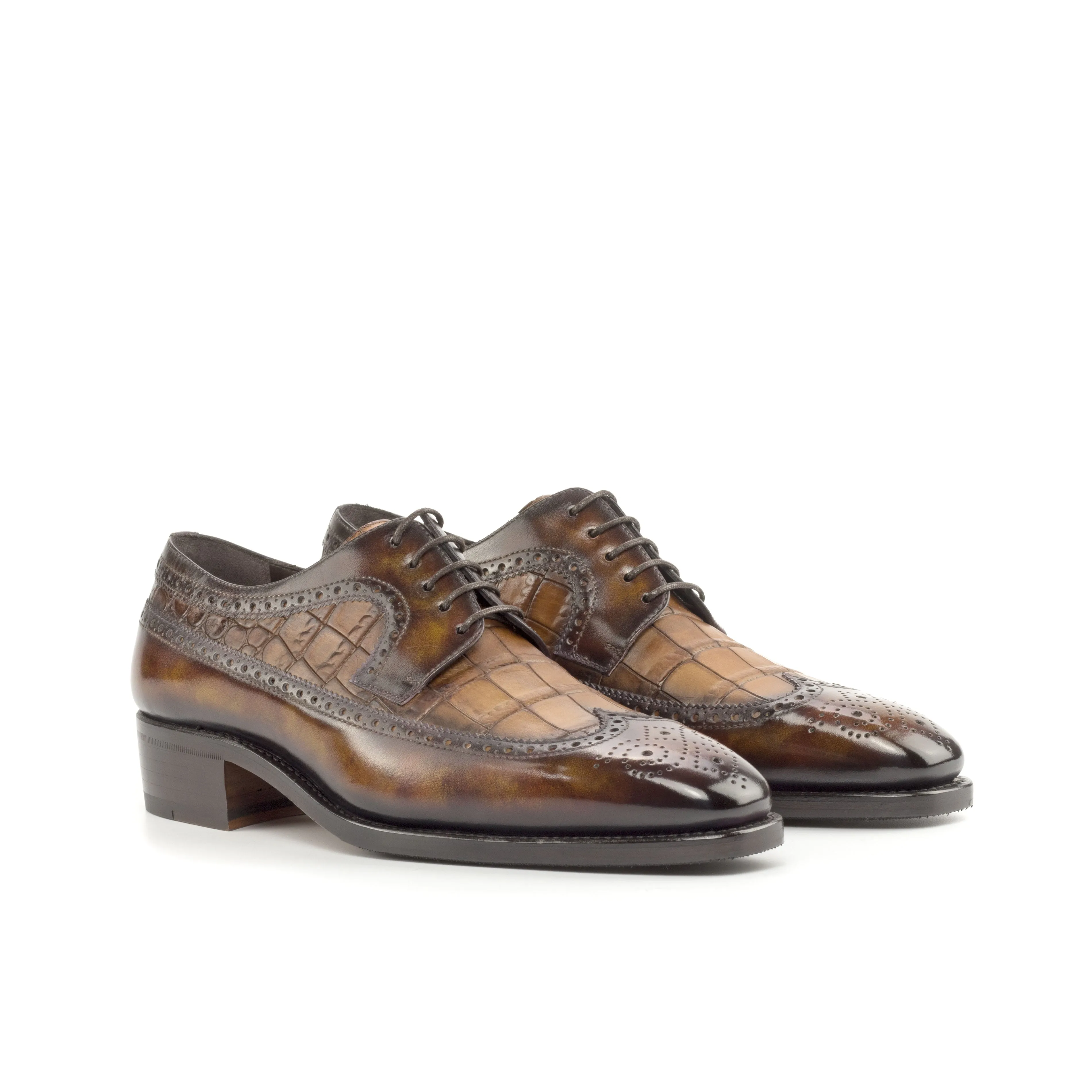 DapperFam Zephyr in Med Brown / Fire Men's Italian Hand-Painted Leather Longwing Blucher