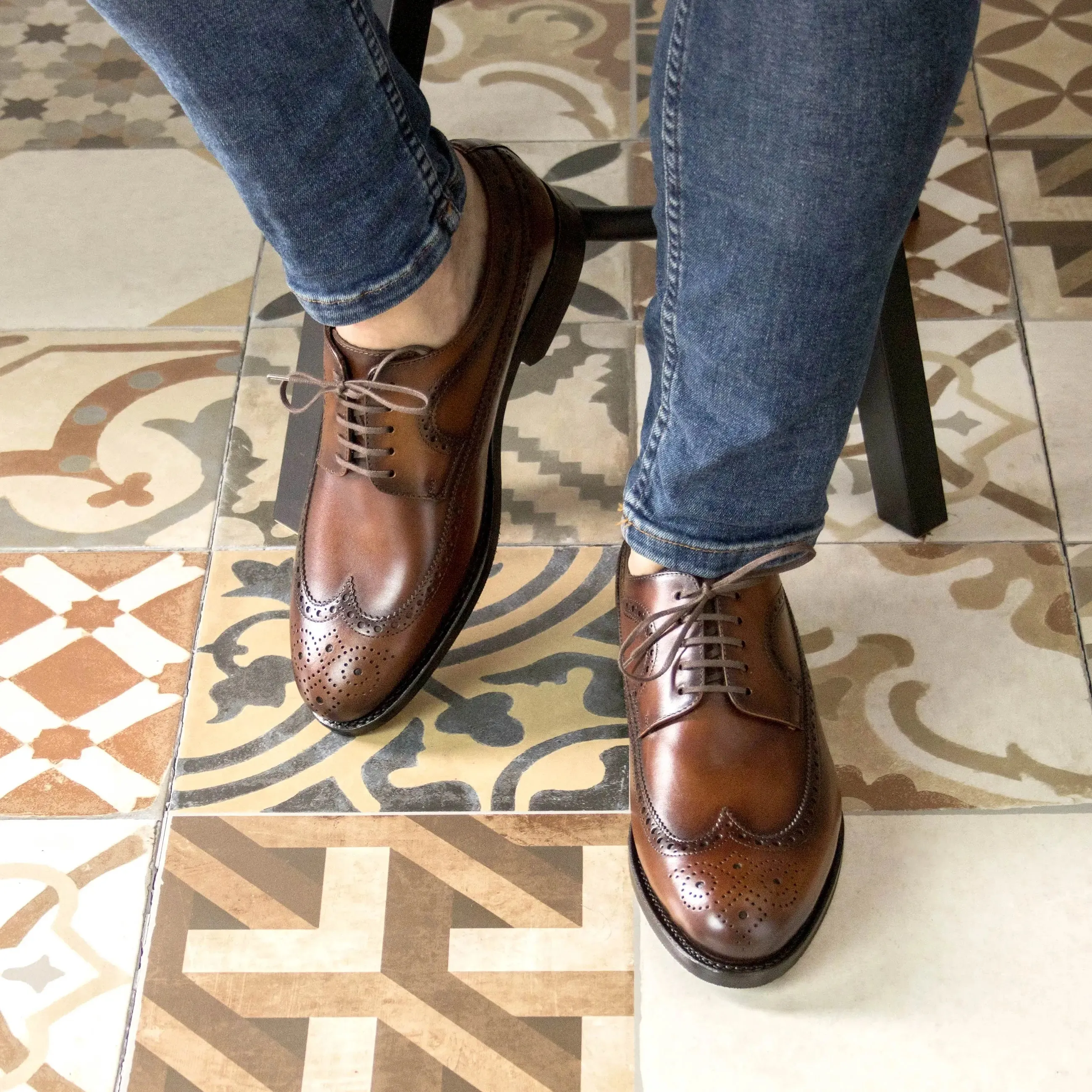 DapperFam Zephyr in Med Brown Men's Italian Leather Longwing Blucher