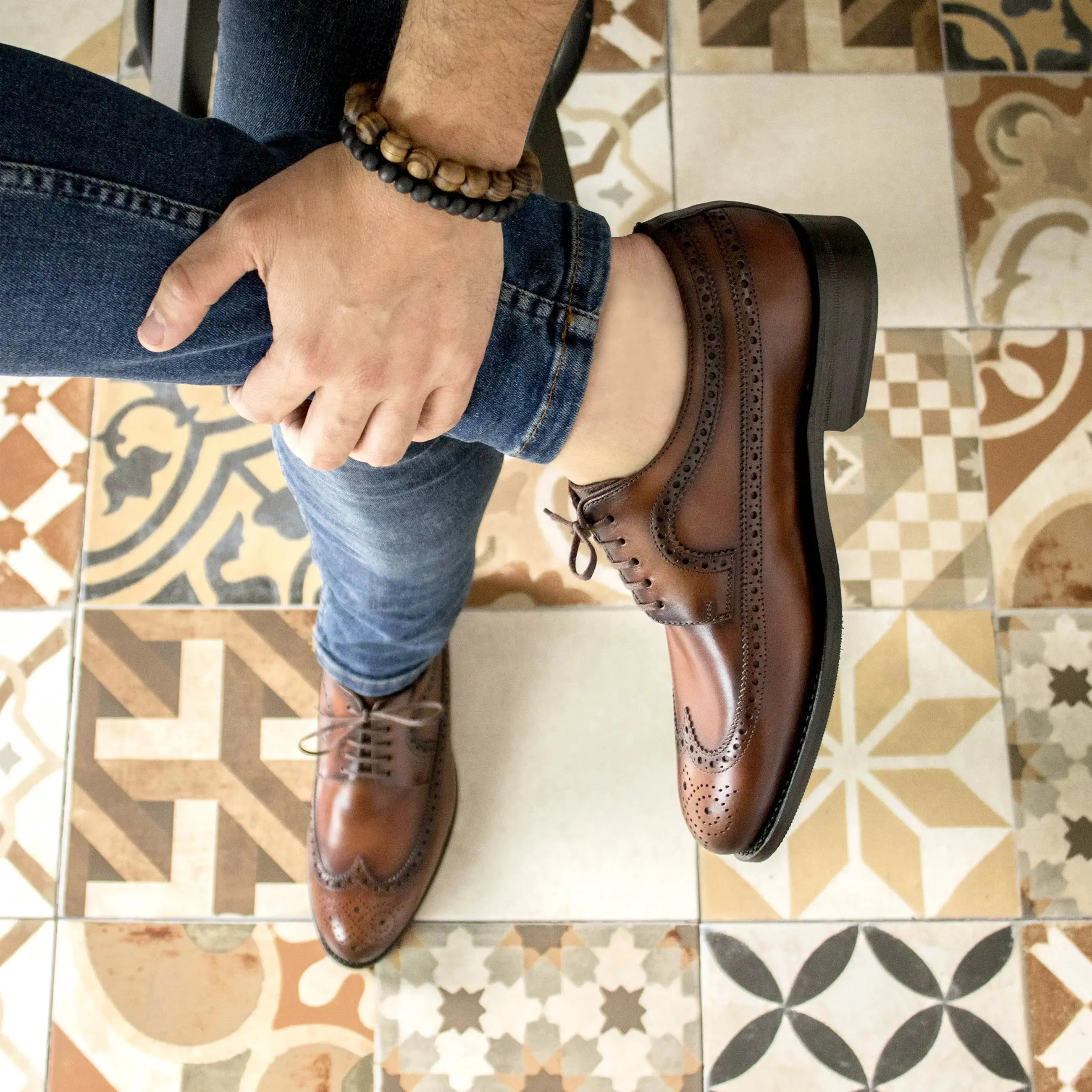 DapperFam Zephyr in Med Brown Men's Italian Leather Longwing Blucher