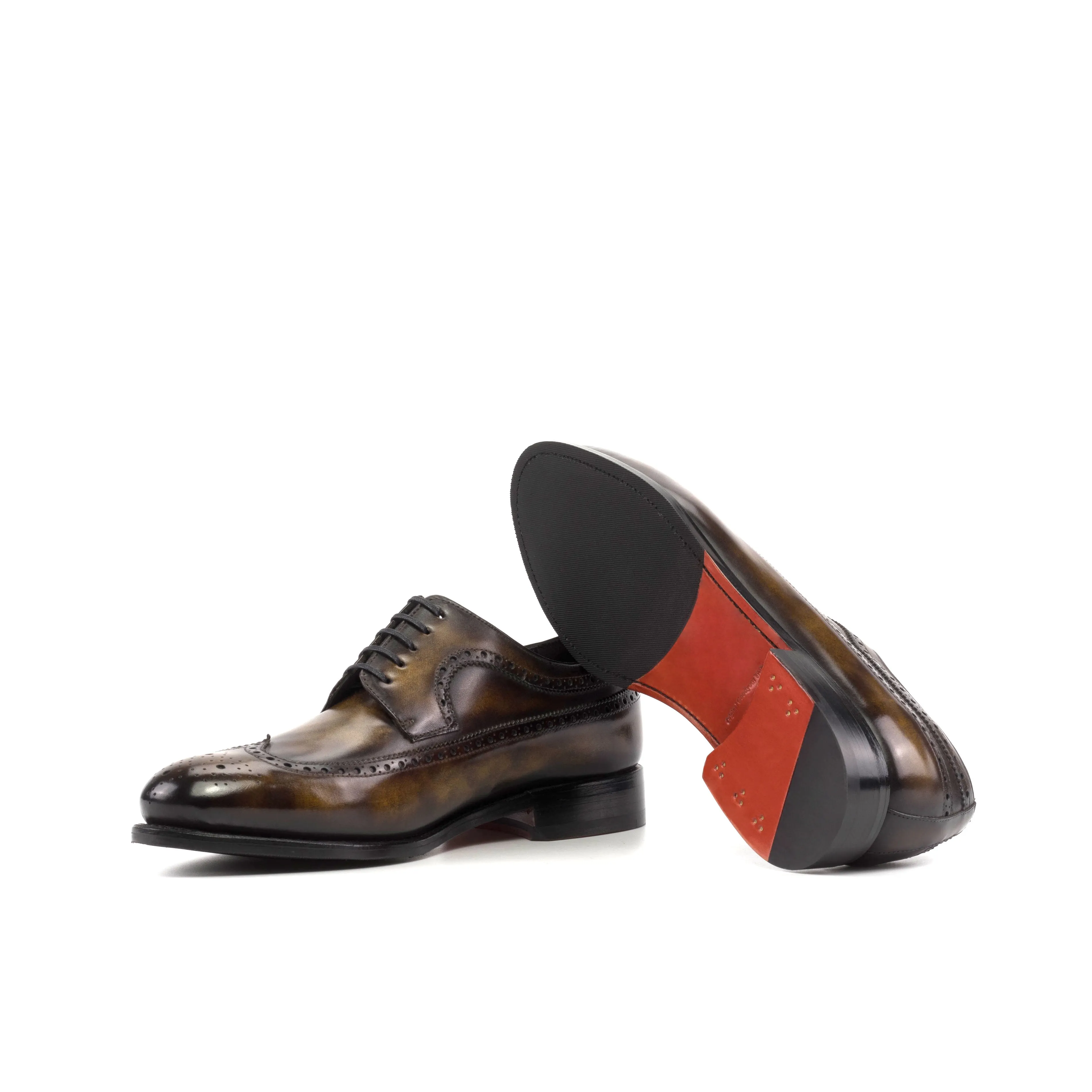 DapperFam Zephyr in Tobacco Men's Hand-Painted Patina Longwing Blucher