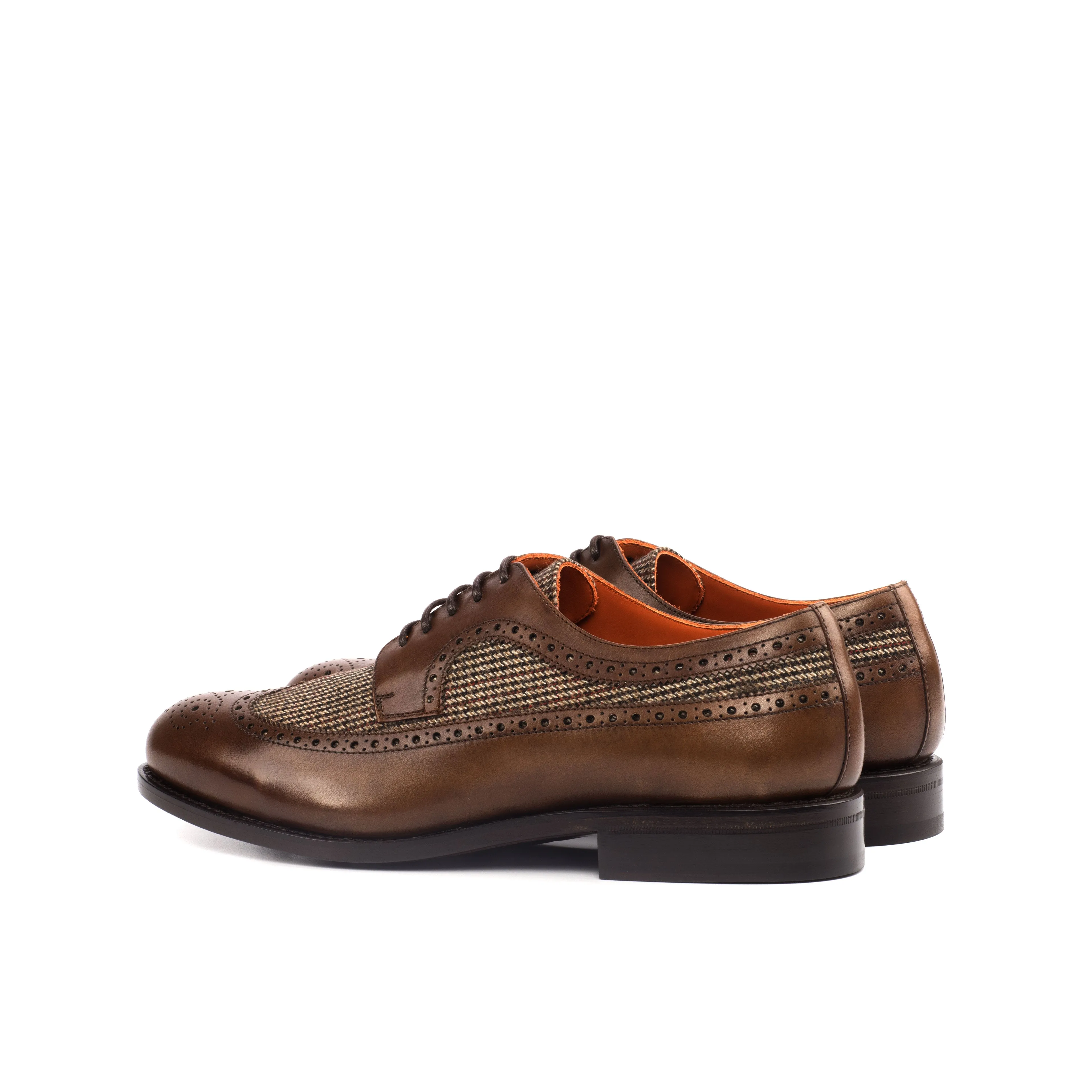 DapperFam Zephyr in Tweed / Med Brown Men's Sartorial & Italian Leather Longwing Blucher