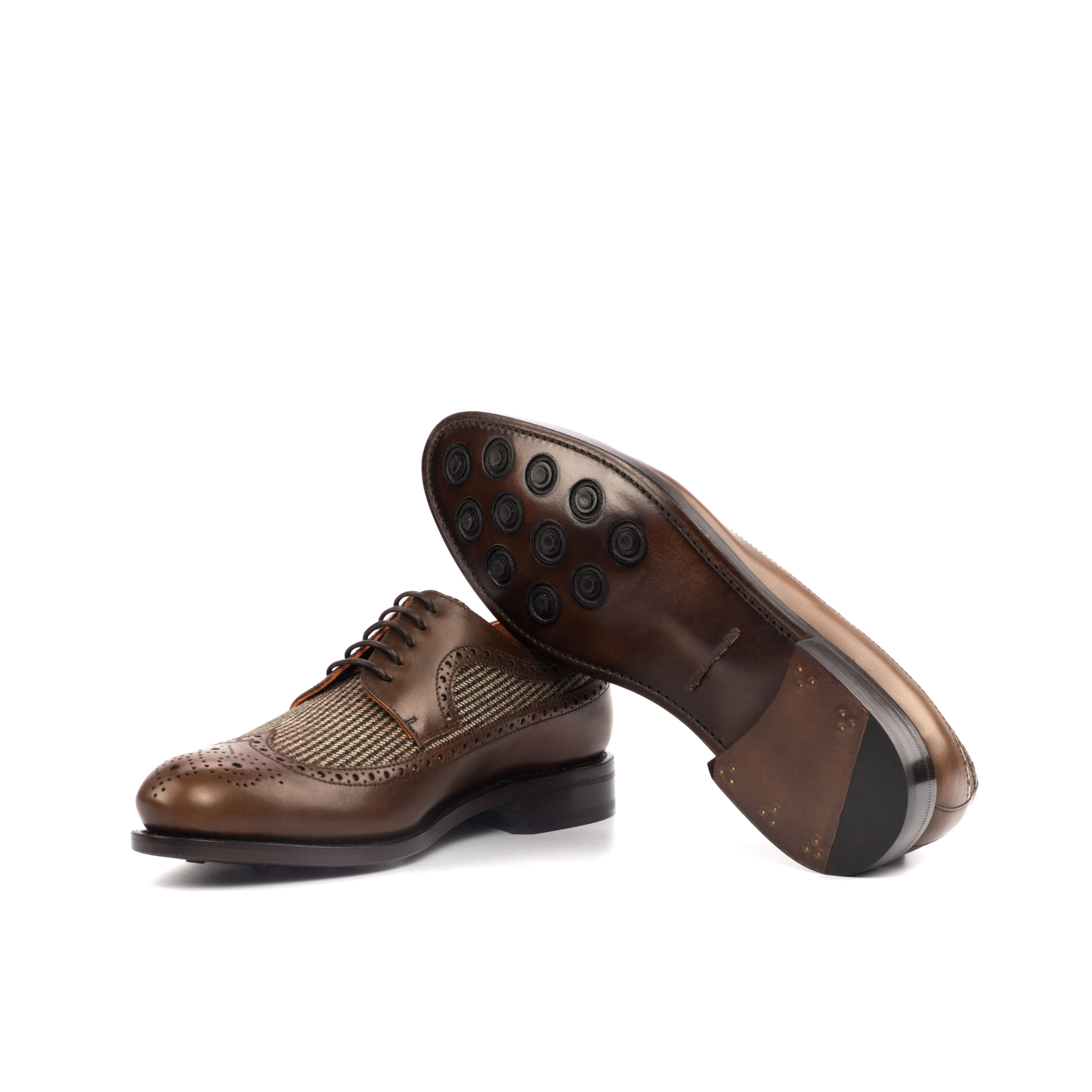 DapperFam Zephyr in Tweed / Med Brown Men's Sartorial & Italian Leather Longwing Blucher