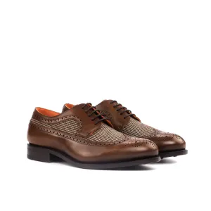 DapperFam Zephyr in Tweed / Med Brown Men's Sartorial & Italian Leather Longwing Blucher