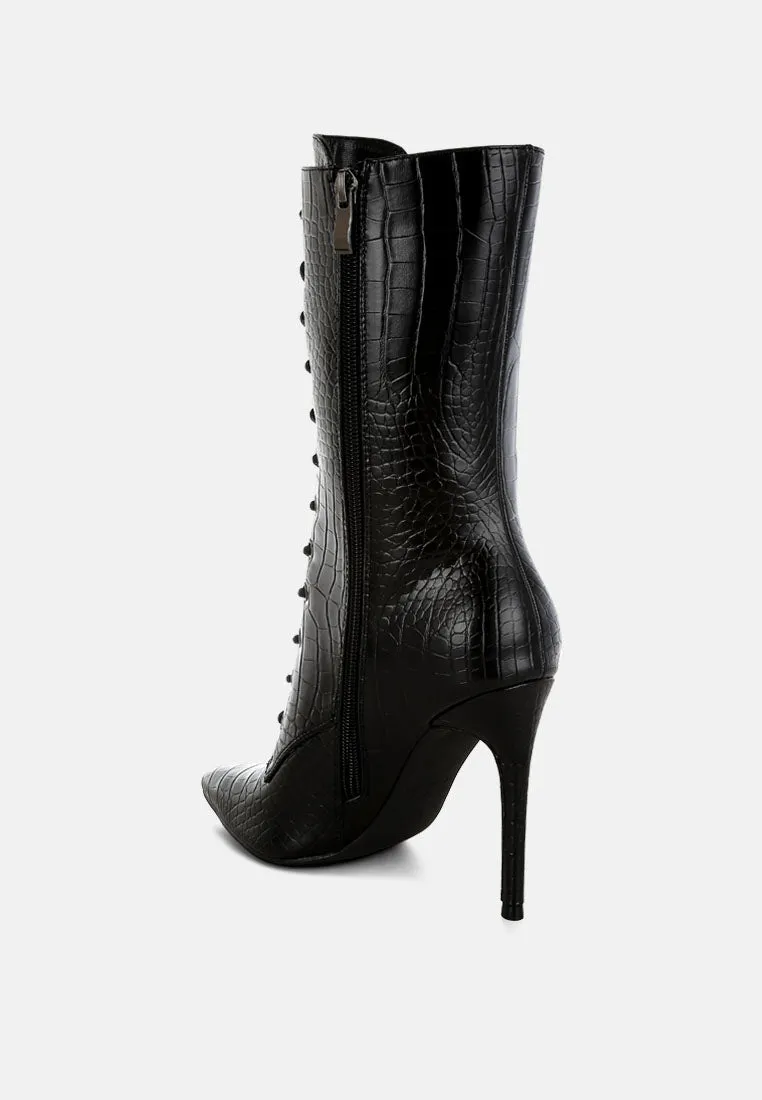 Knocturn Croc Textured Over The Ankle Boots
