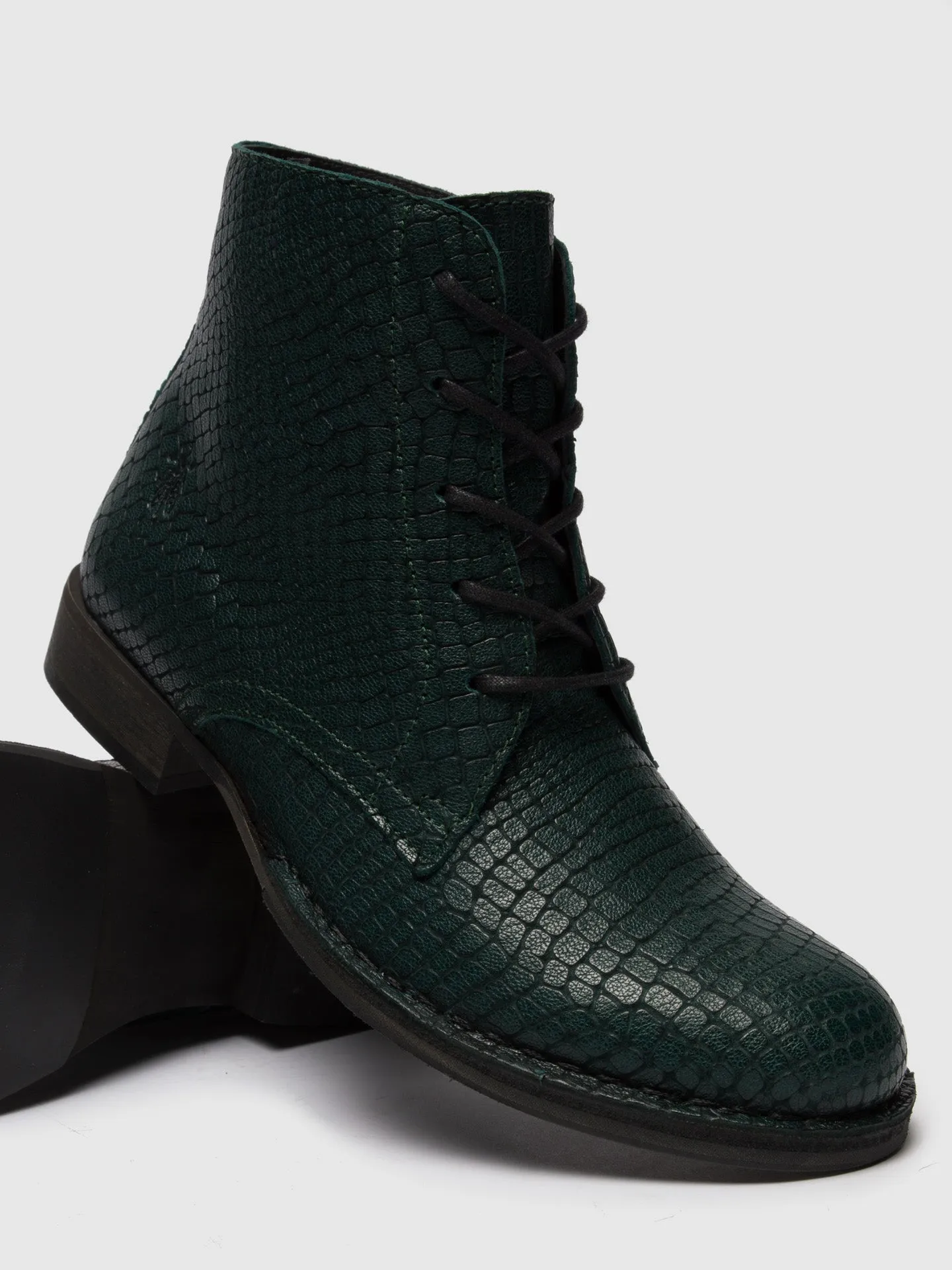 Lace-up Ankle Boots ROOT045FLY CROCO GREEN FOREST