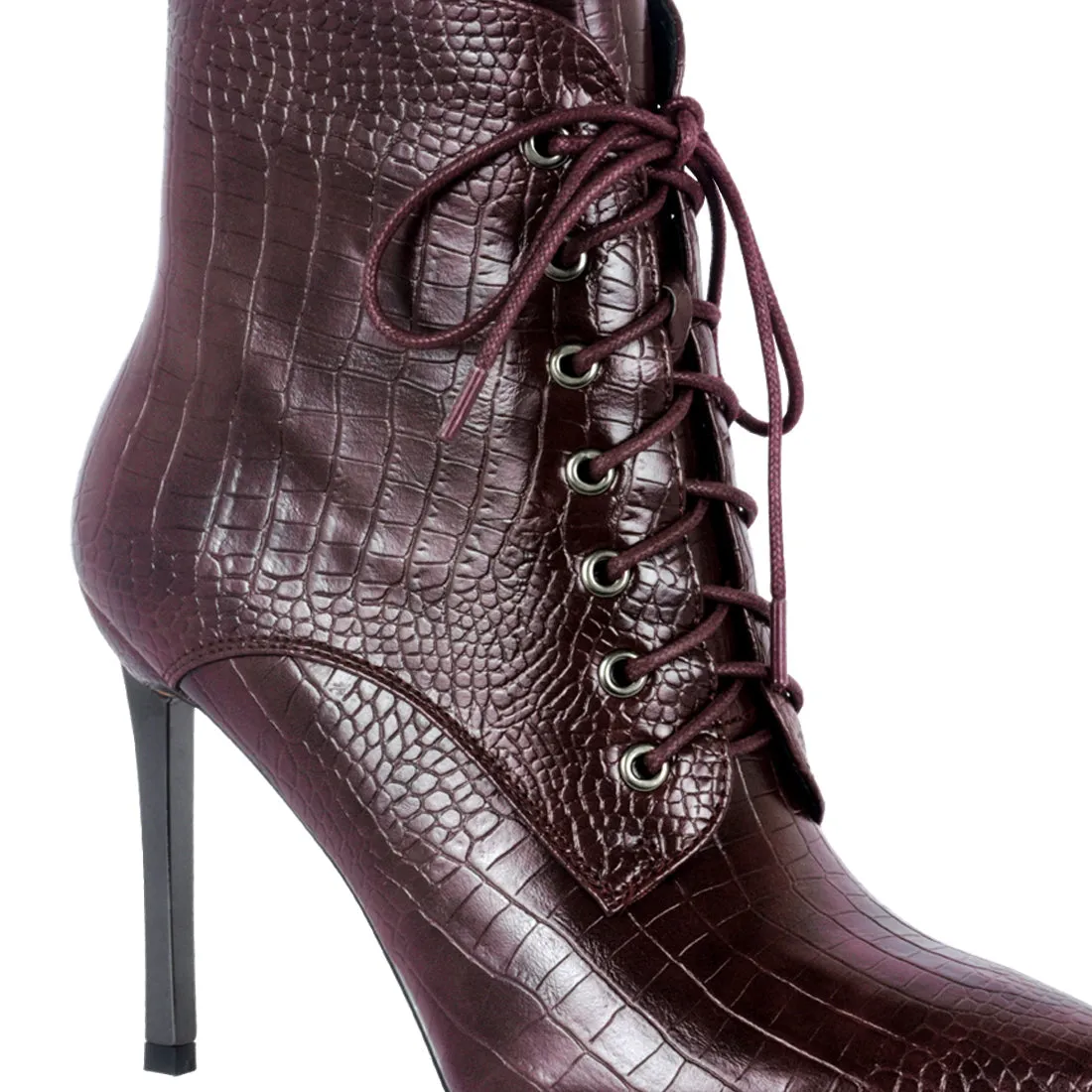Lace-Up Stiletto Boots in Burgundy