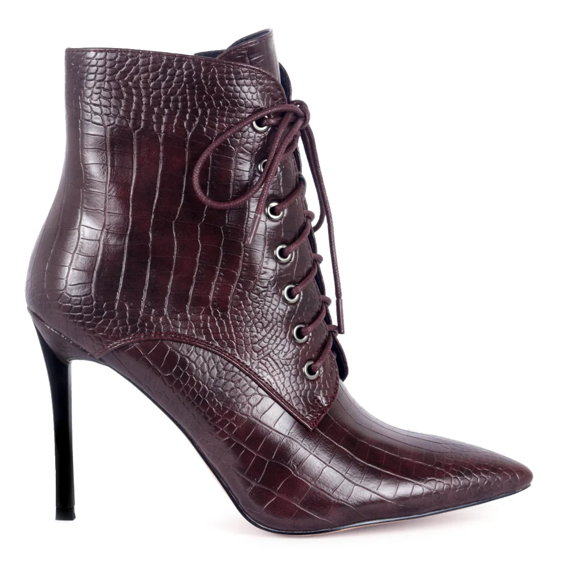 Lace-Up Stiletto Boots in Burgundy