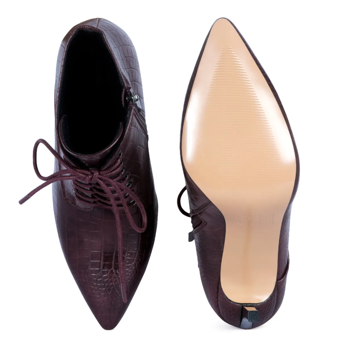Lace-Up Stiletto Boots in Burgundy