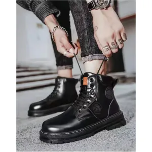 Men's Classic Lace Up Vegan Leather Boots with Design | Eco-Friendly for All Seasons