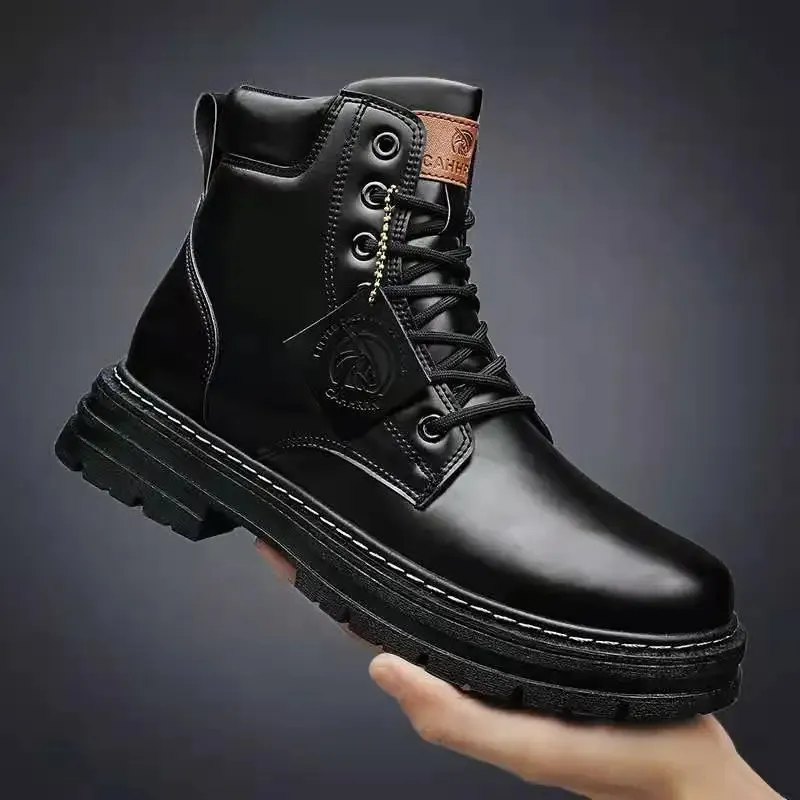 Men's Classic Lace Up Vegan Leather Boots with Design | Eco-Friendly for All Seasons