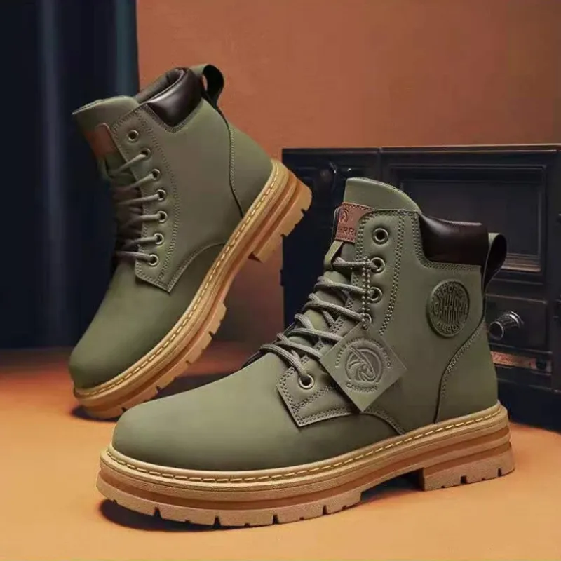 Men's Classic Lace Up Vegan Leather Boots with Design | Eco-Friendly for All Seasons