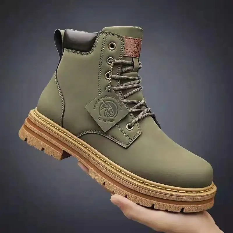 Men's Classic Lace Up Vegan Leather Boots with Design | Eco-Friendly for All Seasons