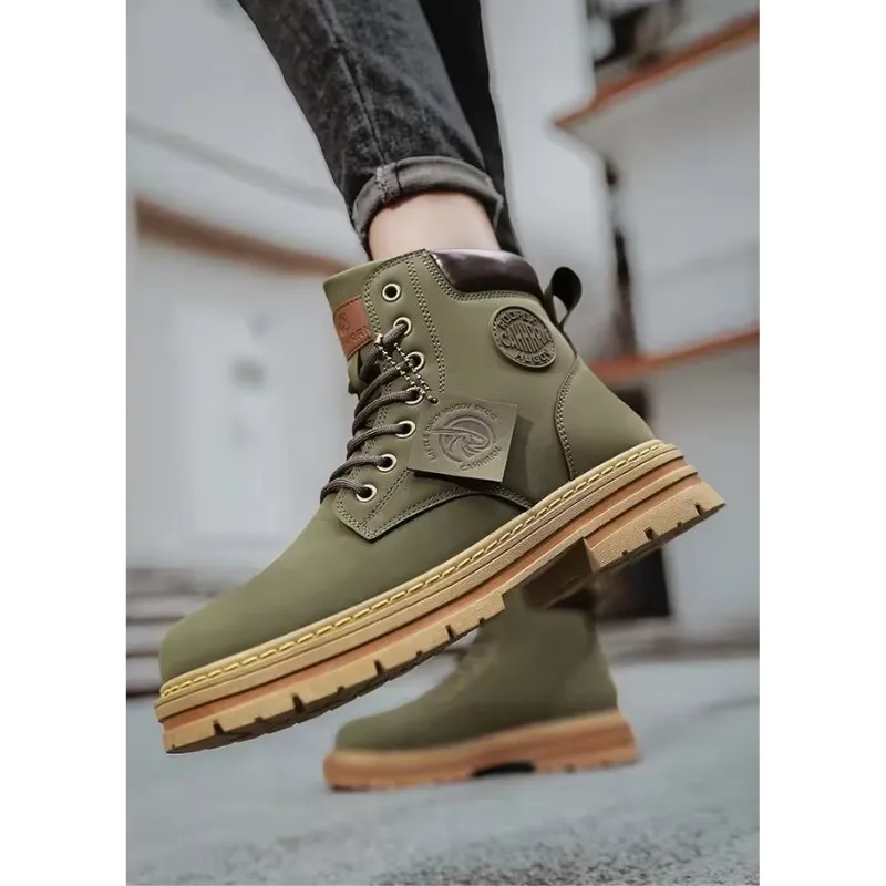 Men's Classic Lace Up Vegan Leather Boots with Design | Eco-Friendly for All Seasons