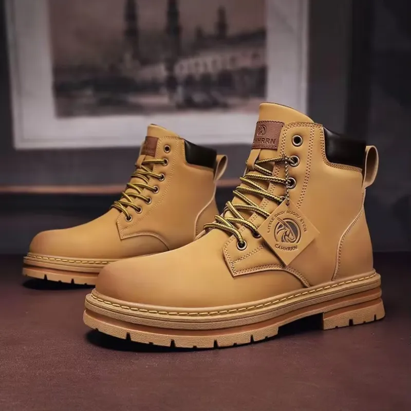 Men's Classic Lace Up Vegan Leather Boots with Design | Eco-Friendly for All Seasons